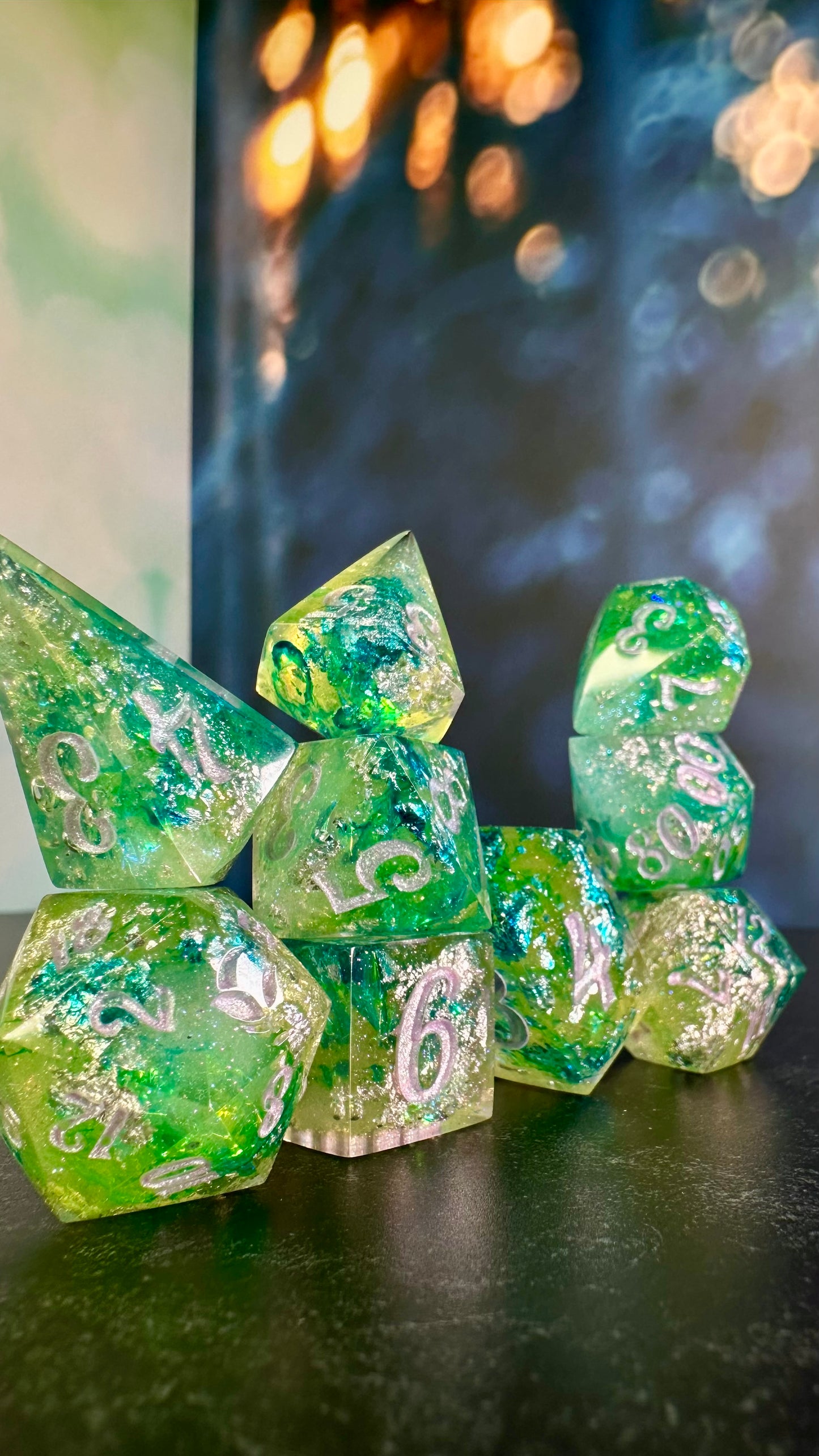 Monet's Waterlilies 9 piece polyhedral dice set (Large) (Beta) Pobody's Nerfect
