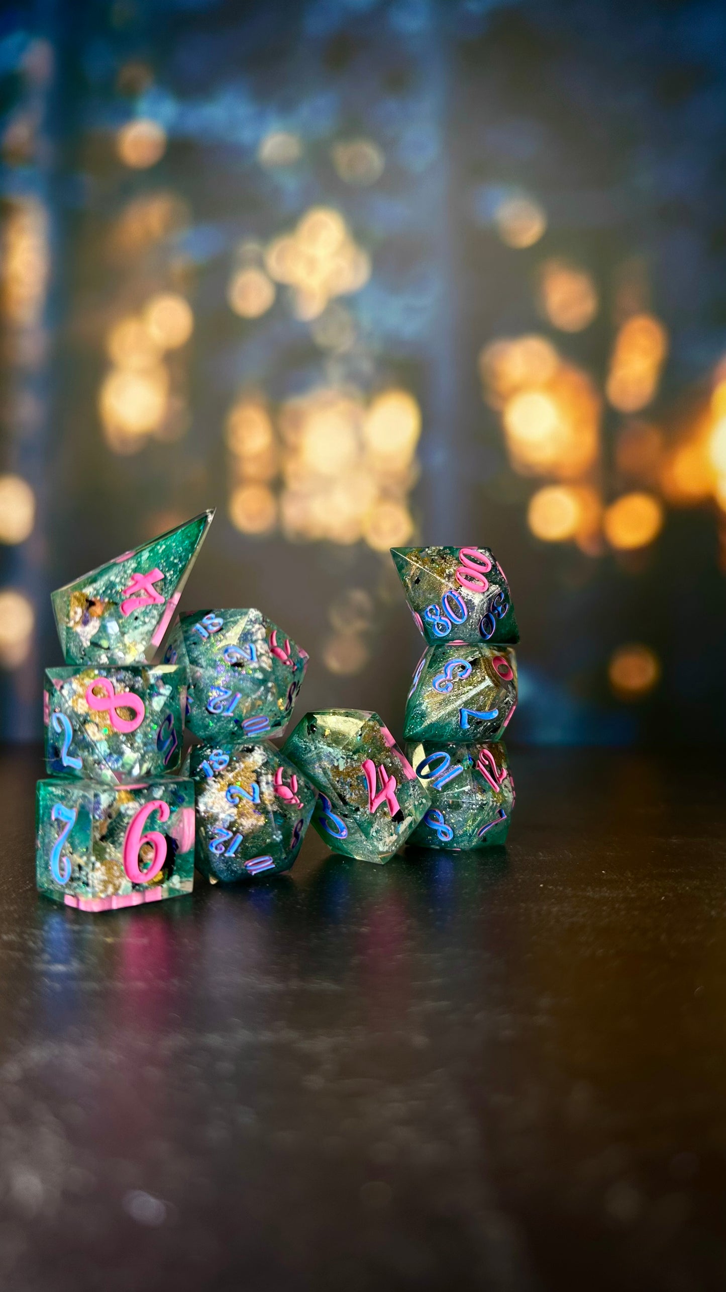 Who’s the baddest? Us, hello!-8 piece polyhedral dice set (Large)