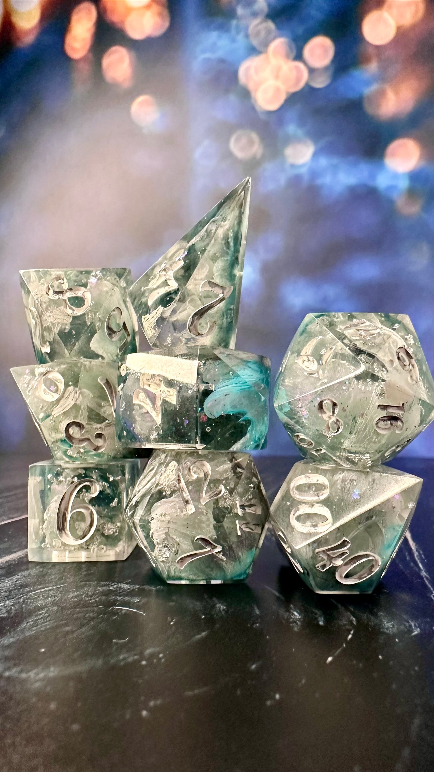 “The sky’s the limit”- 8 piece polyhedral dice set (Large)