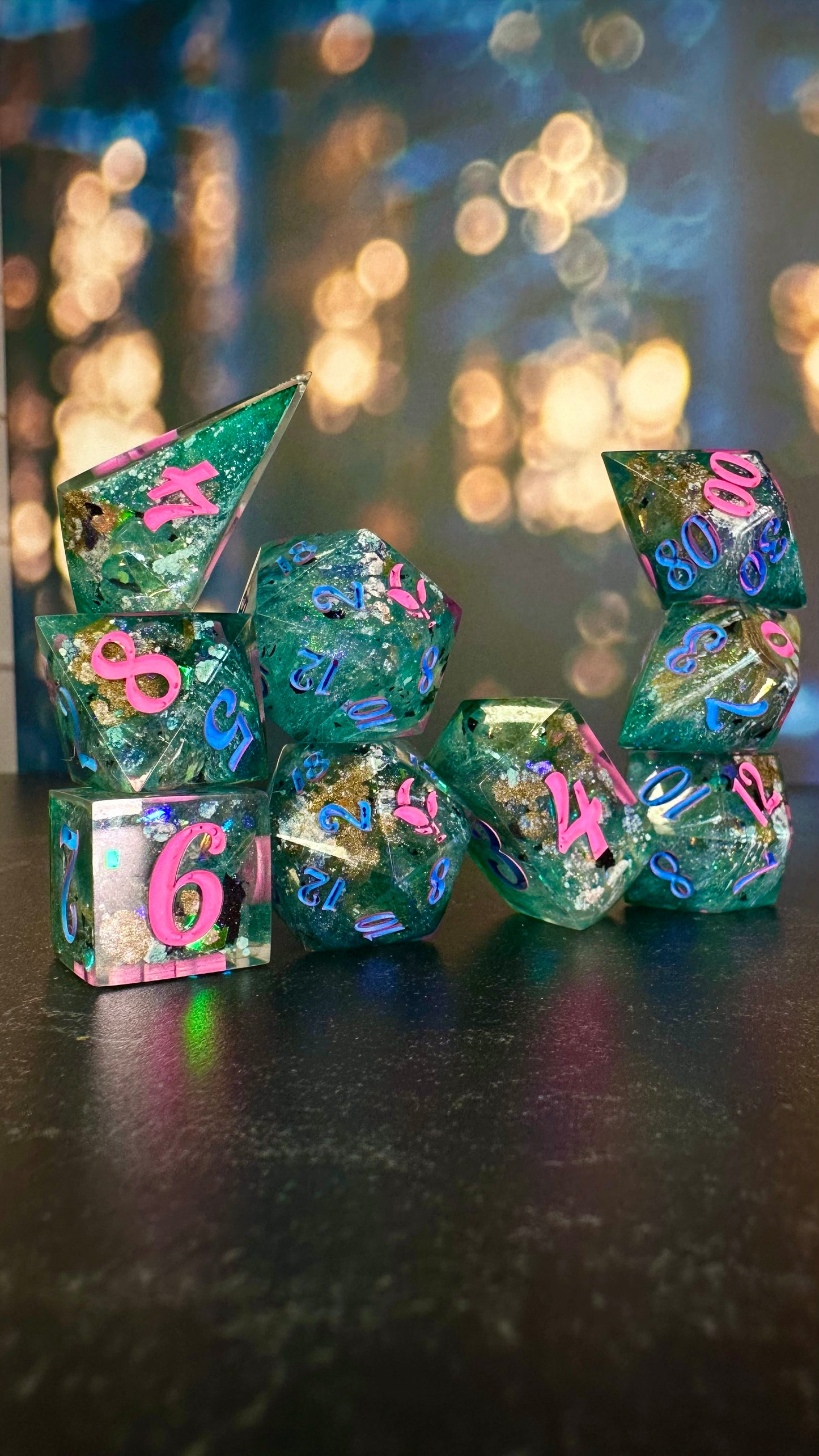 Who’s the baddest? Us, hello!-8 piece polyhedral dice set (Large)