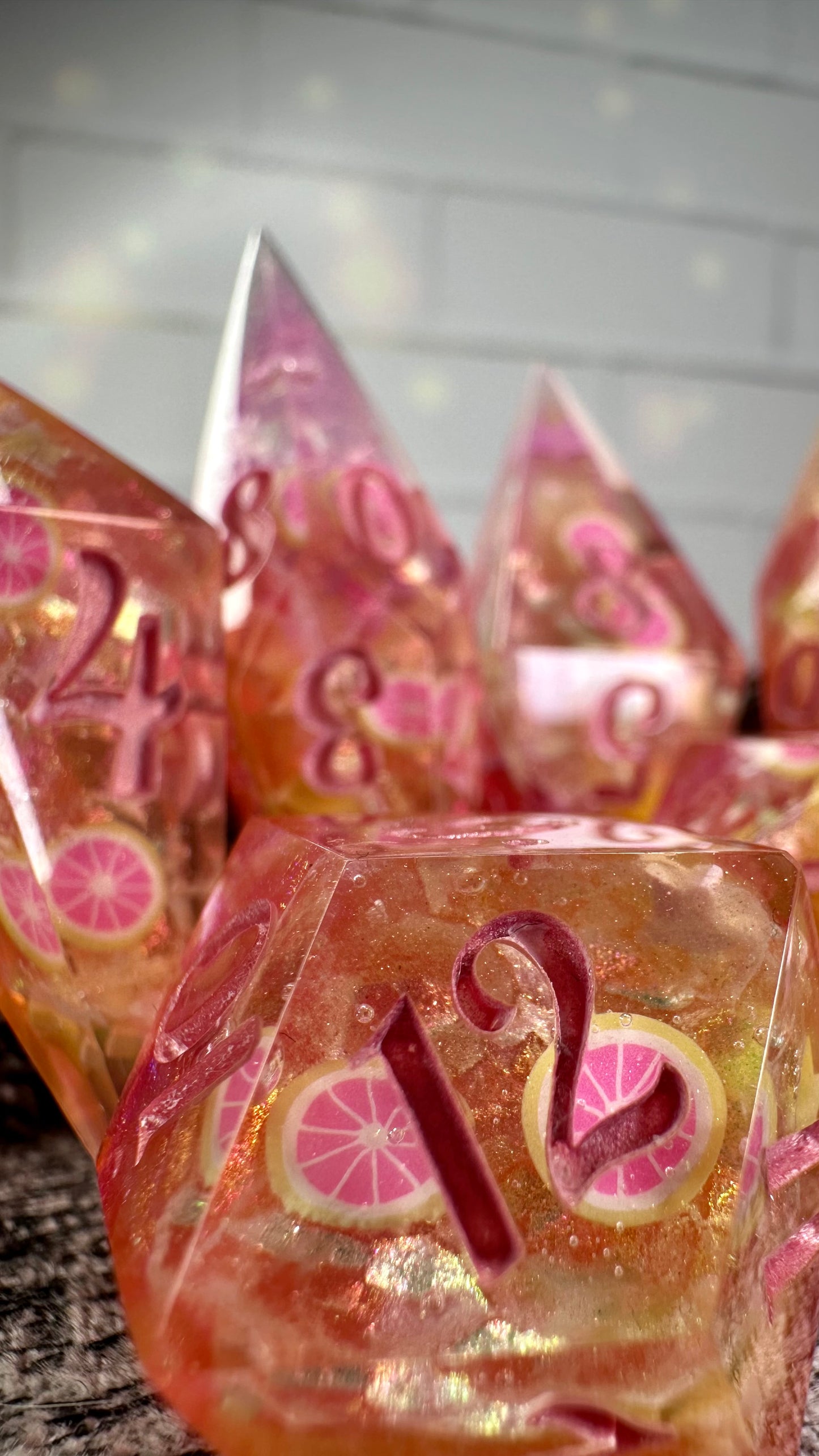 Lemonade at the Pink Pony Club Geode Dice- 8 piece polyhedral dice set- (Pointy Bois)