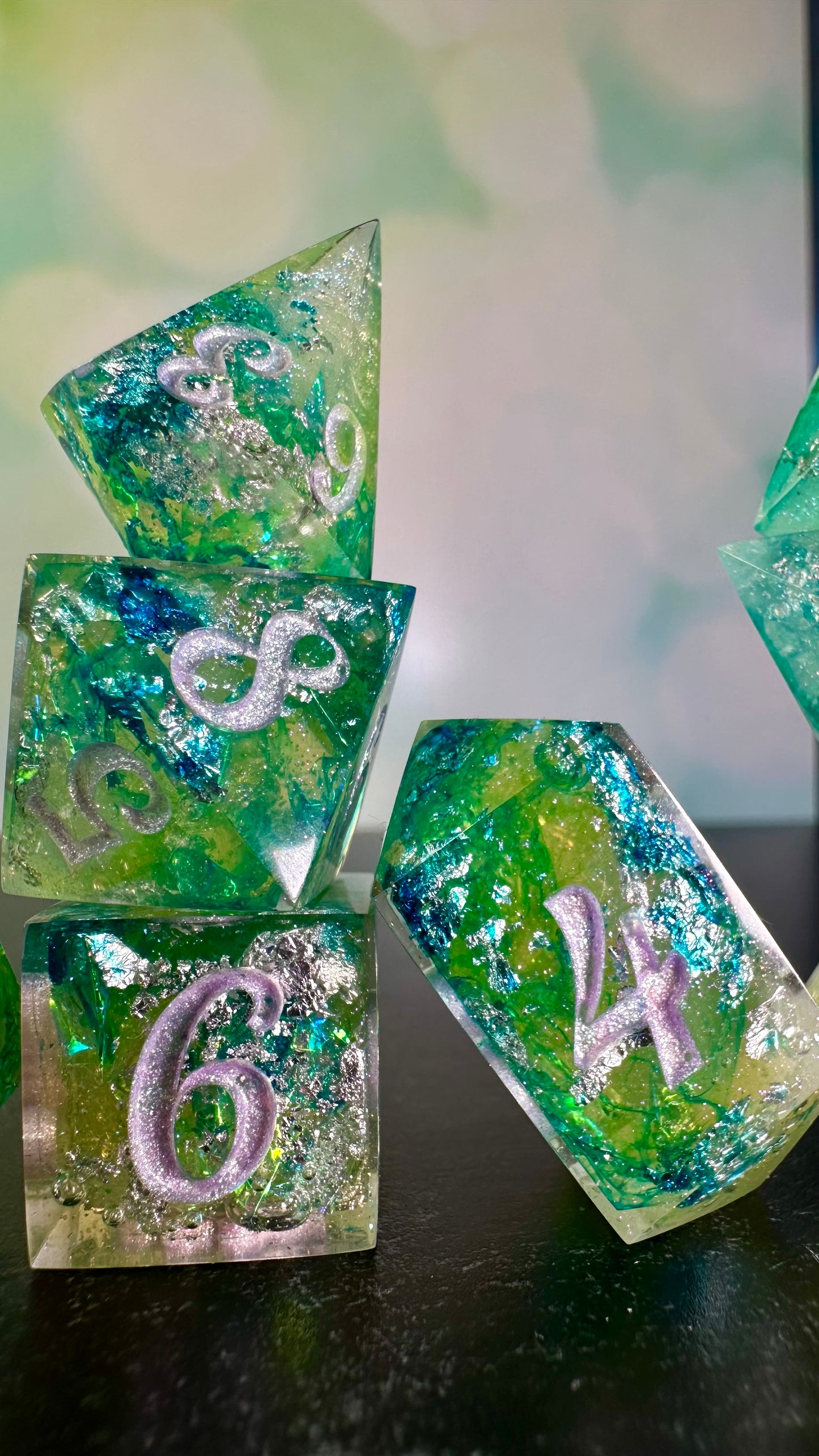 Monet's Waterlilies 9 piece polyhedral dice set (Large) (Beta) Pobody's Nerfect