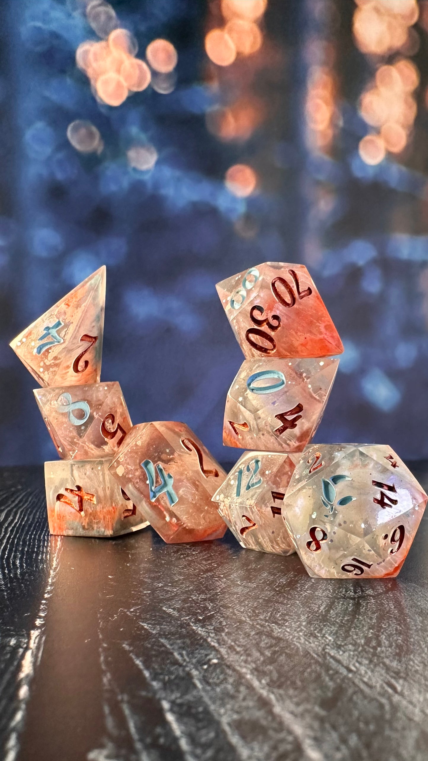 "Boq Woodsman, Munchkinland" 8 piece polyhedral dice set (Large) Pobody's Nerfect