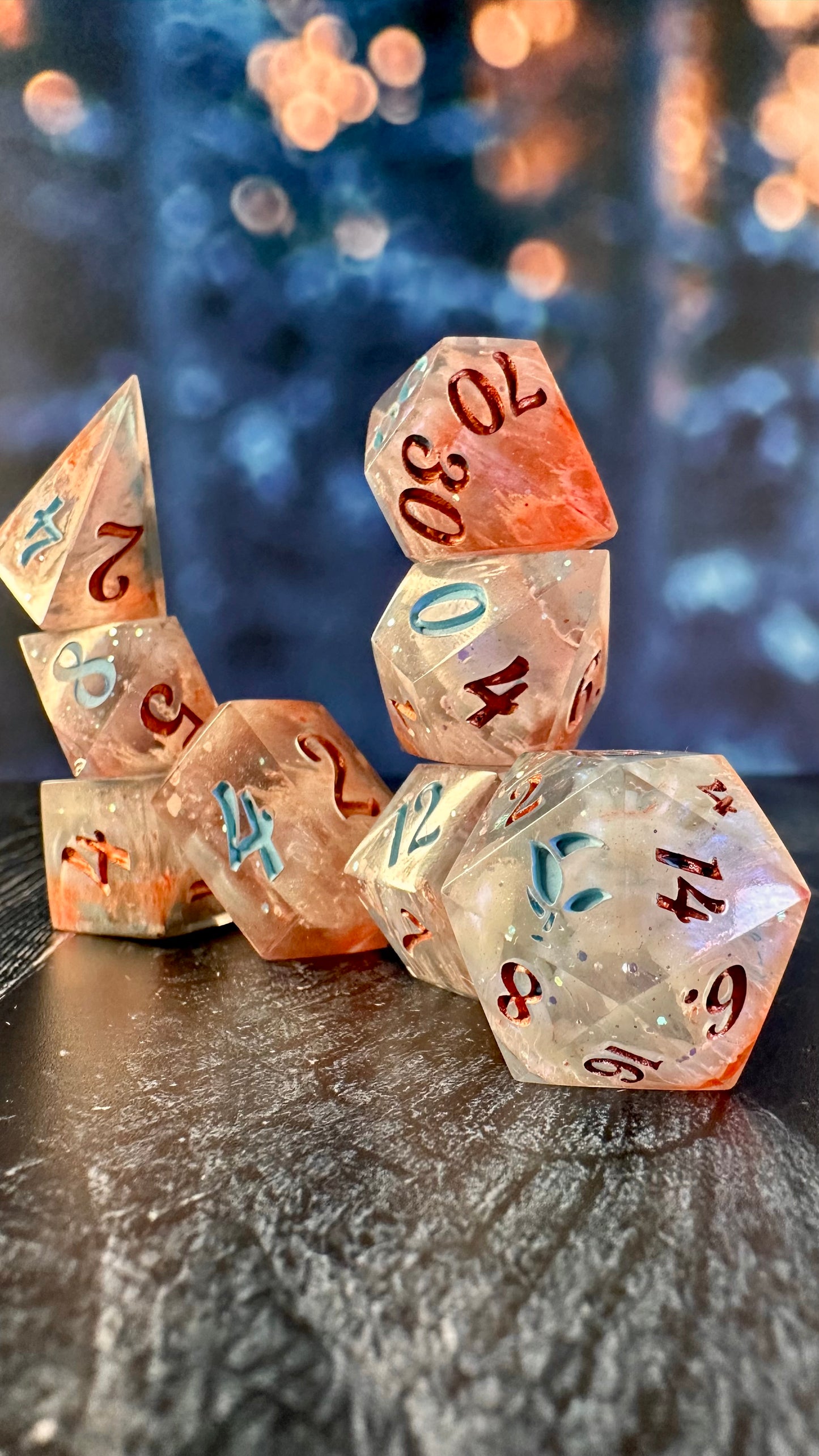 "Boq Woodsman, Munchkinland" 8 piece polyhedral dice set (Large) Pobody's Nerfect