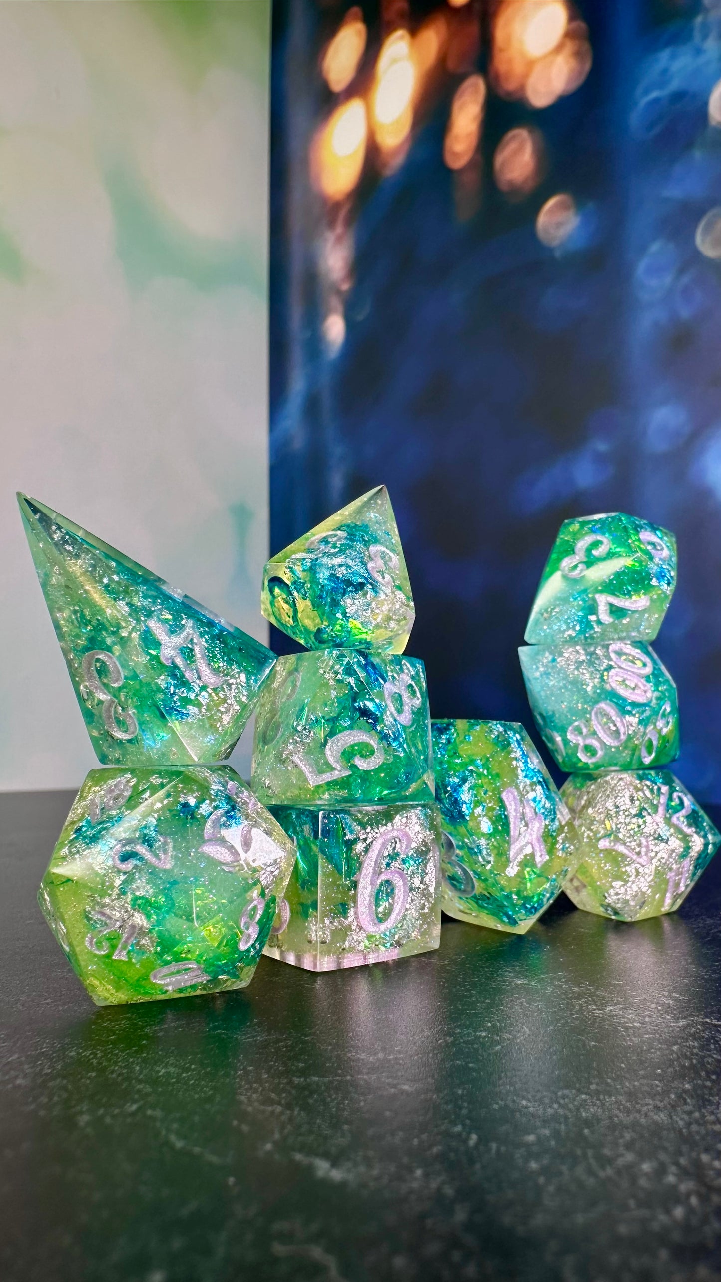 Monet's Waterlilies 9 piece polyhedral dice set (Large) (Beta) Pobody's Nerfect