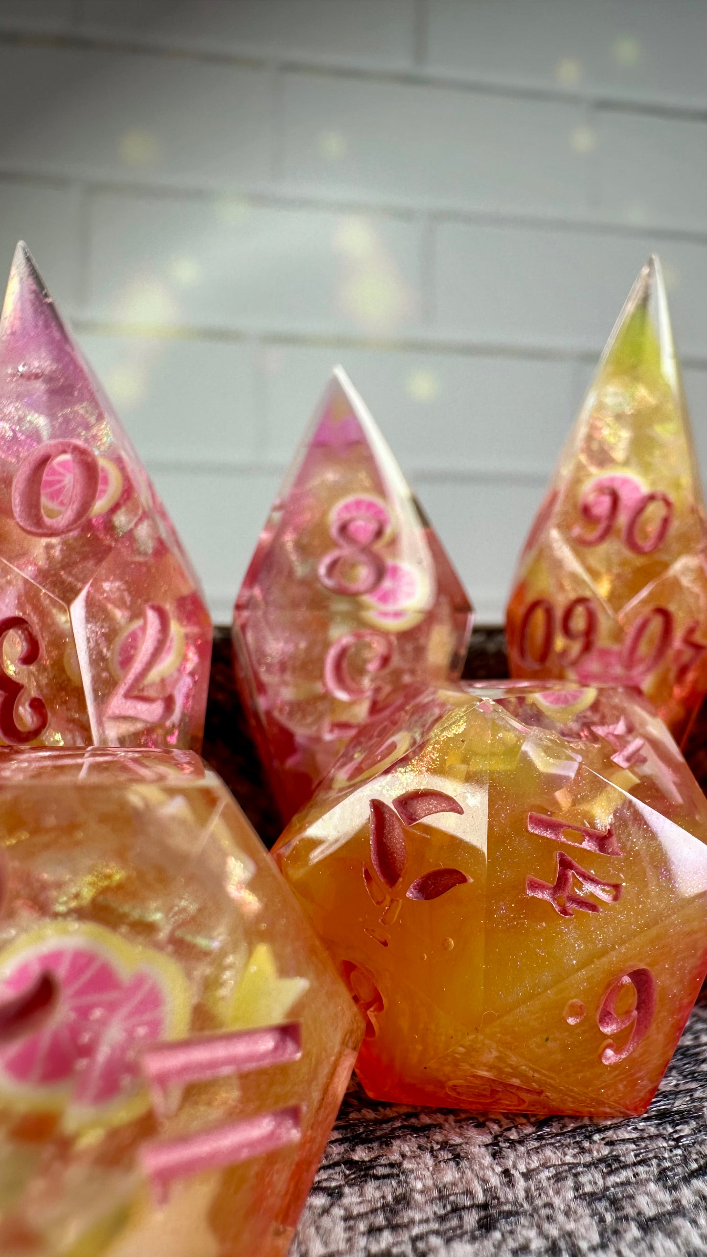 Lemonade at the Pink Pony Club Geode Dice- 8 piece polyhedral dice set- (Pointy Bois)
