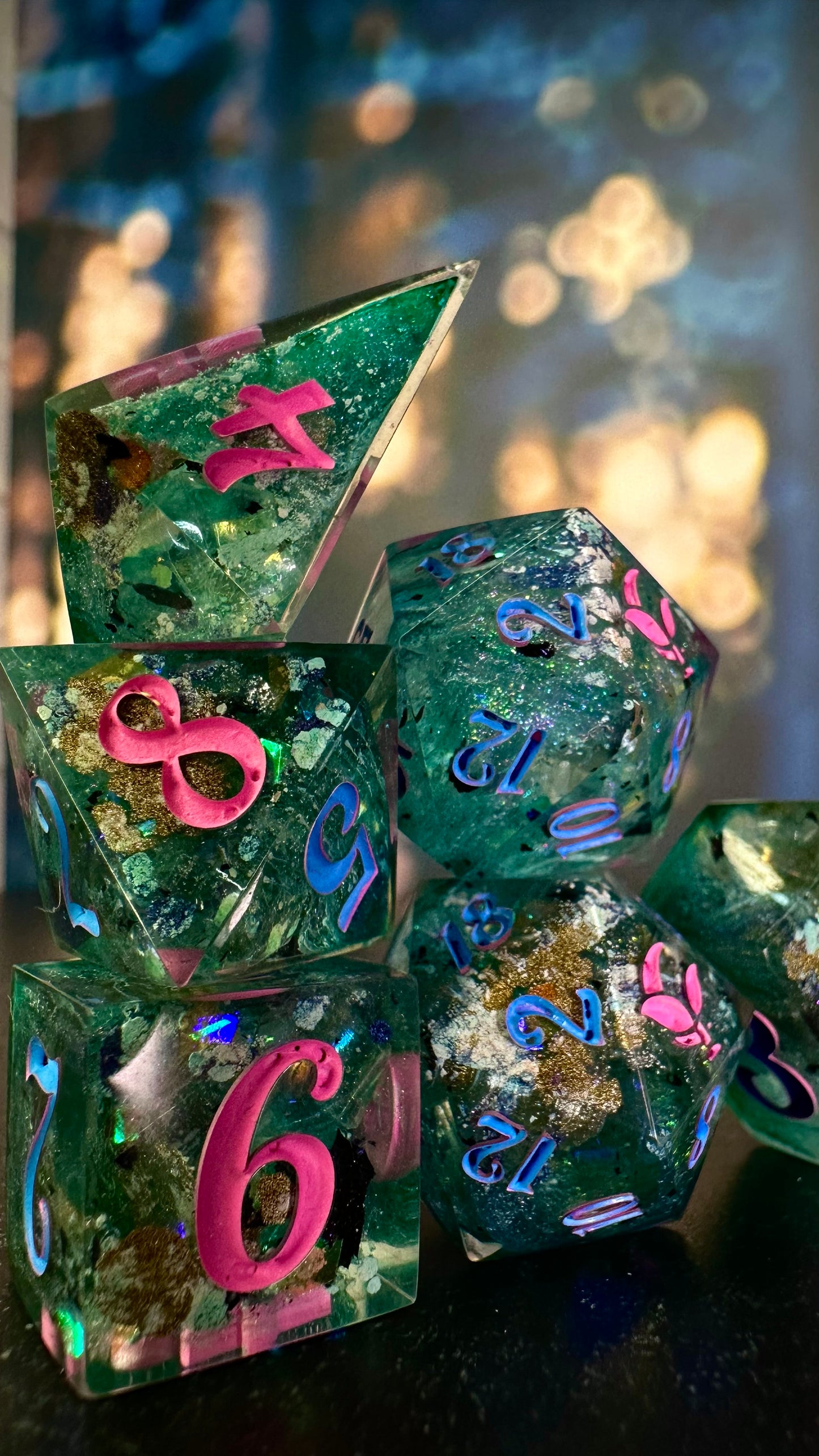 Who’s the baddest? Us, hello!-8 piece polyhedral dice set (Large)