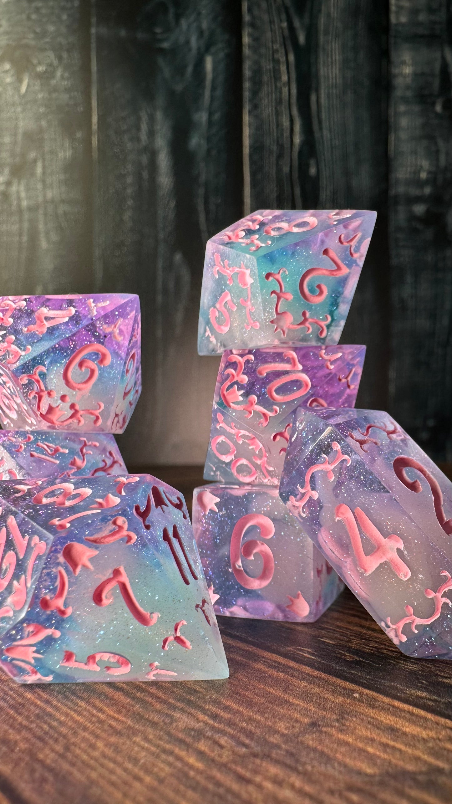 Cotton Candy Glitter Clouds - 7 piece jumbo filigree dice set