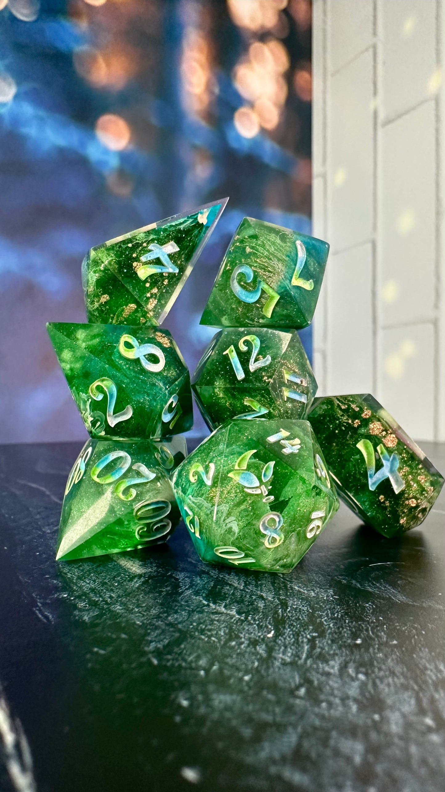 "Where the Bluebirds Fly"-8 piece polyhedral dice set (Large) Pobody's Nerfect