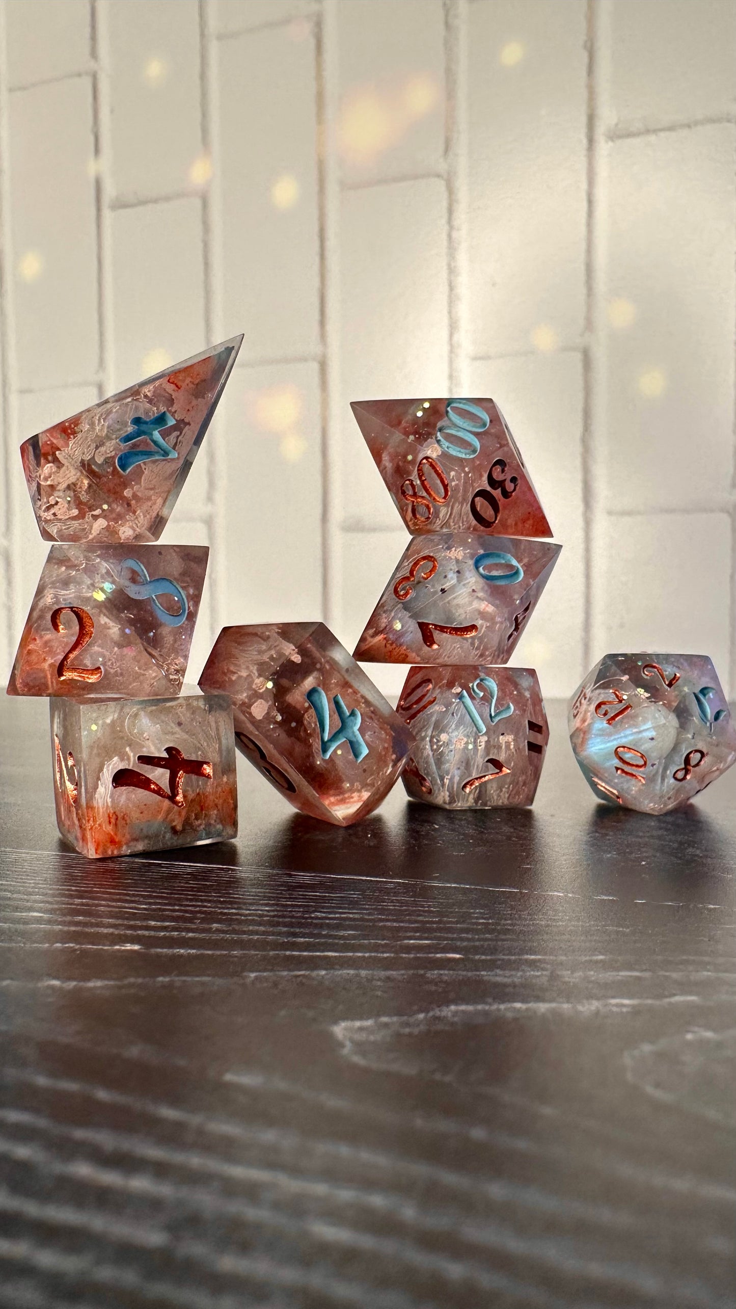 "Boq Woodsman, Munchkinland" 8 piece polyhedral dice set (Large) Pobody's Nerfect