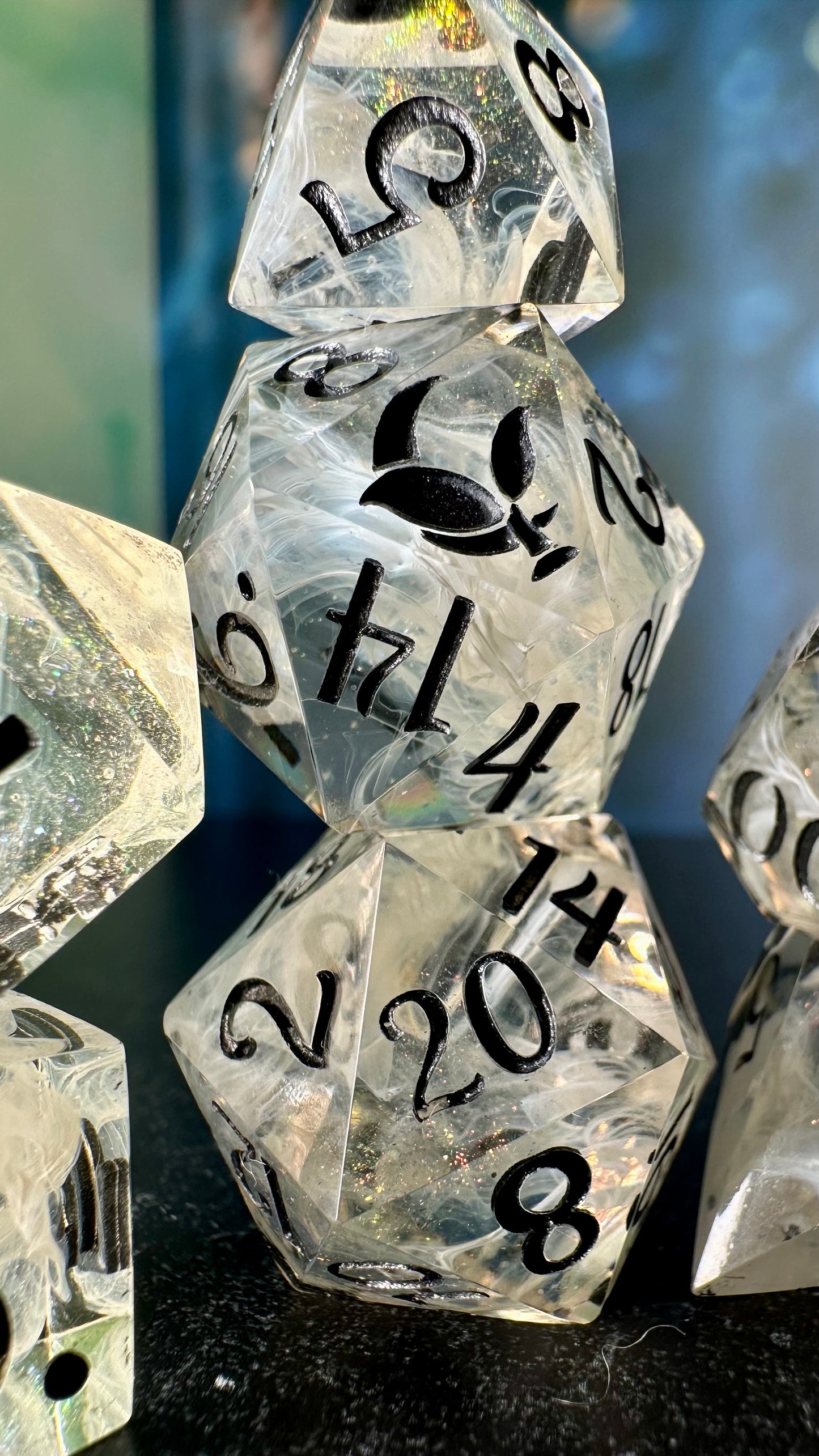 Aziraphale- 8 piece polyhedral dice set