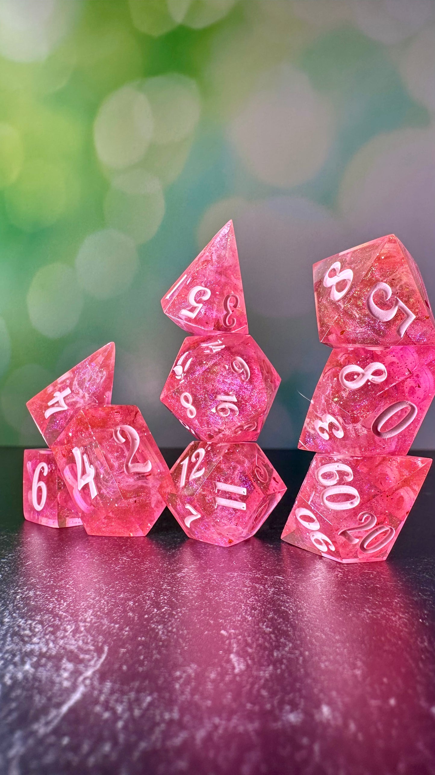Pink Pony Club 9 piece polyhedral dice set (Large) (Beta) Pobody's Nerfect
