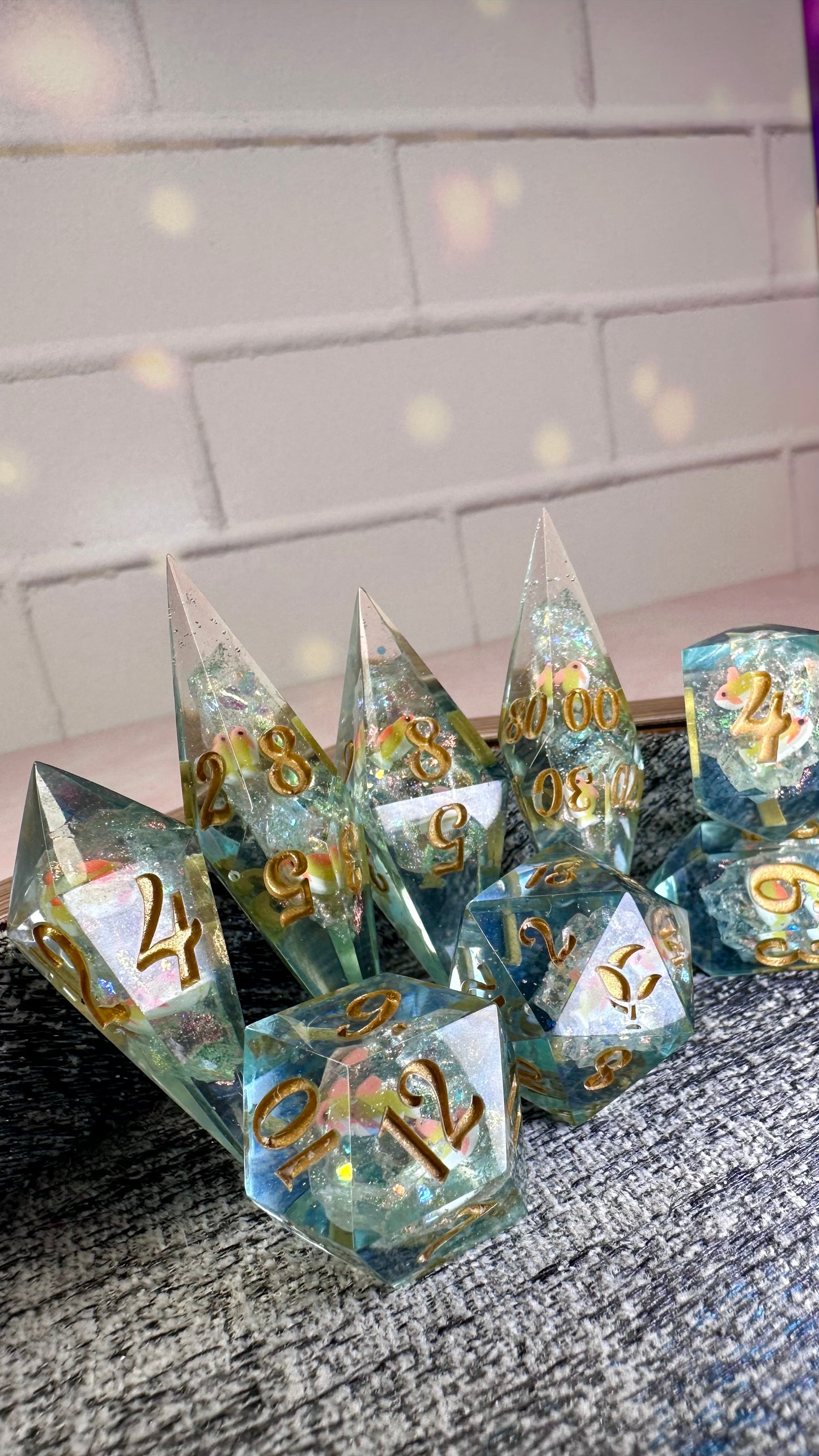 Mom's Koi Pond Geode Dice- 8 piece polyhedral dice set- (Pointy Bois)