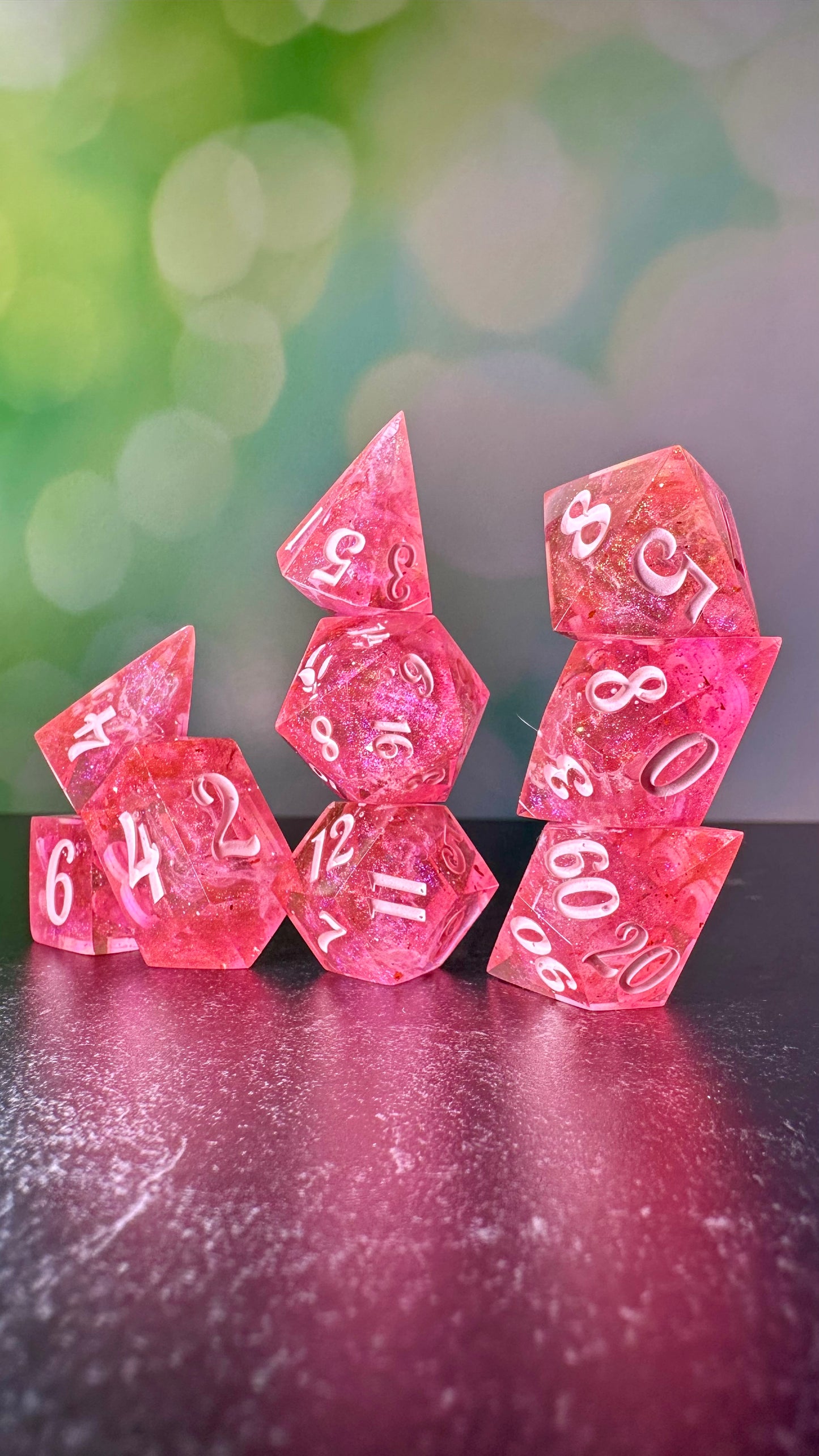 Pink Pony Club 9 piece polyhedral dice set (Large) (Beta) Pobody's Nerfect