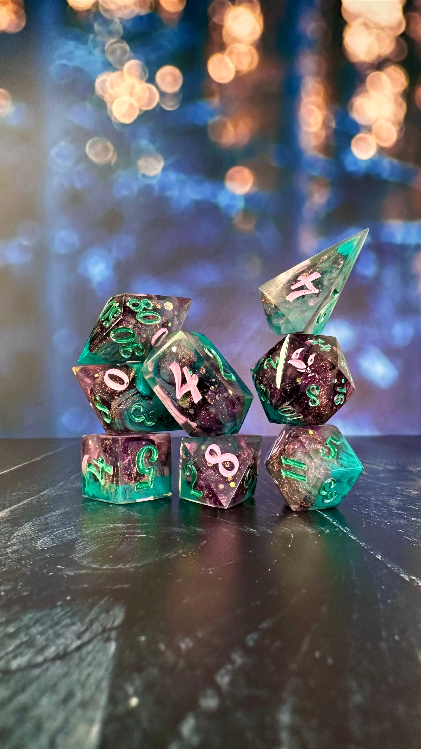 “No. One Mourns the Wicked”- 8 piece polyhedral dice set (Large)