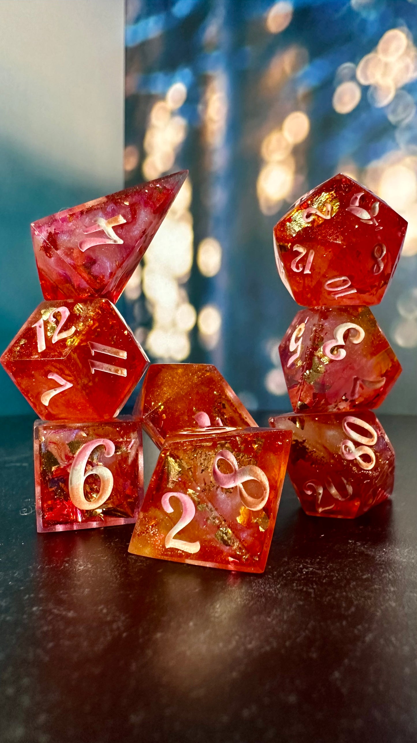 Lesbian Pride 8 piece polyhedral dice set (Large) (Beta) Pobody's Nerfect