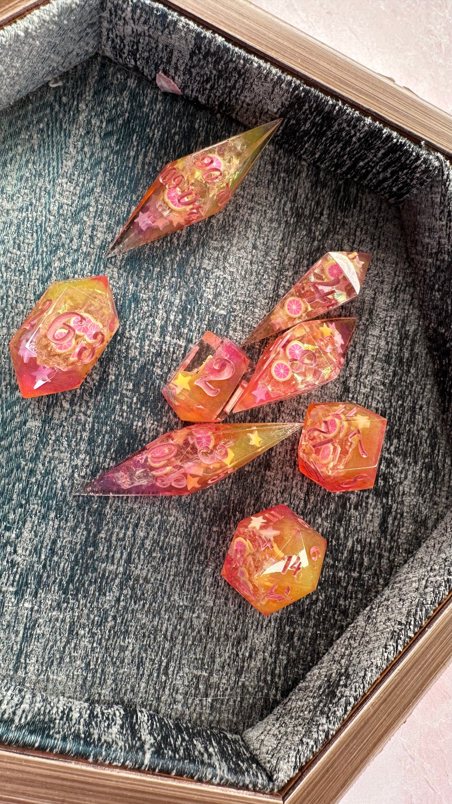 Lemonade at the Pink Pony Club Geode Dice- 8 piece polyhedral dice set- (Pointy Bois)