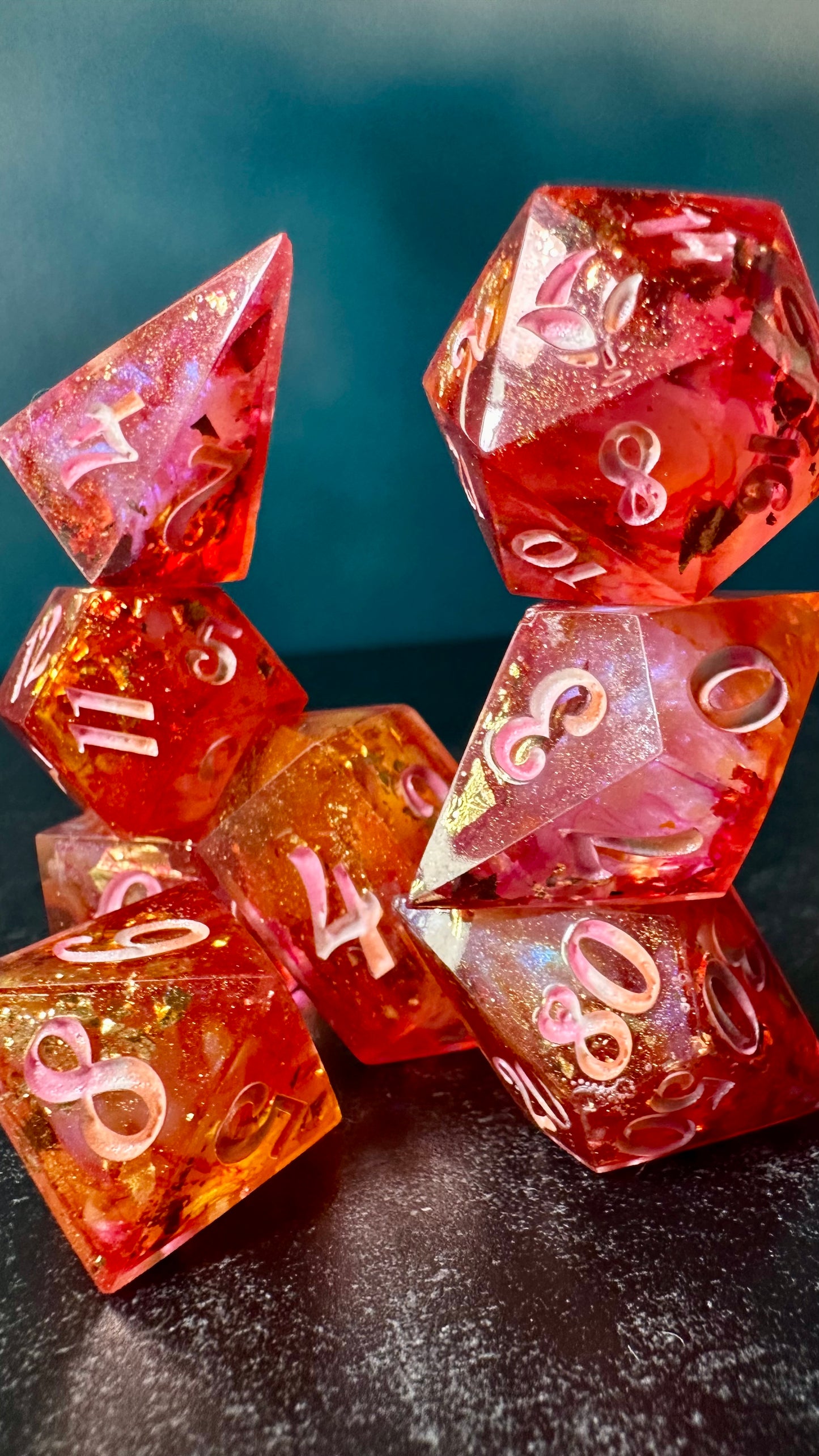 Lesbian Pride 8 piece polyhedral dice set (Large) (Beta) Pobody's Nerfect