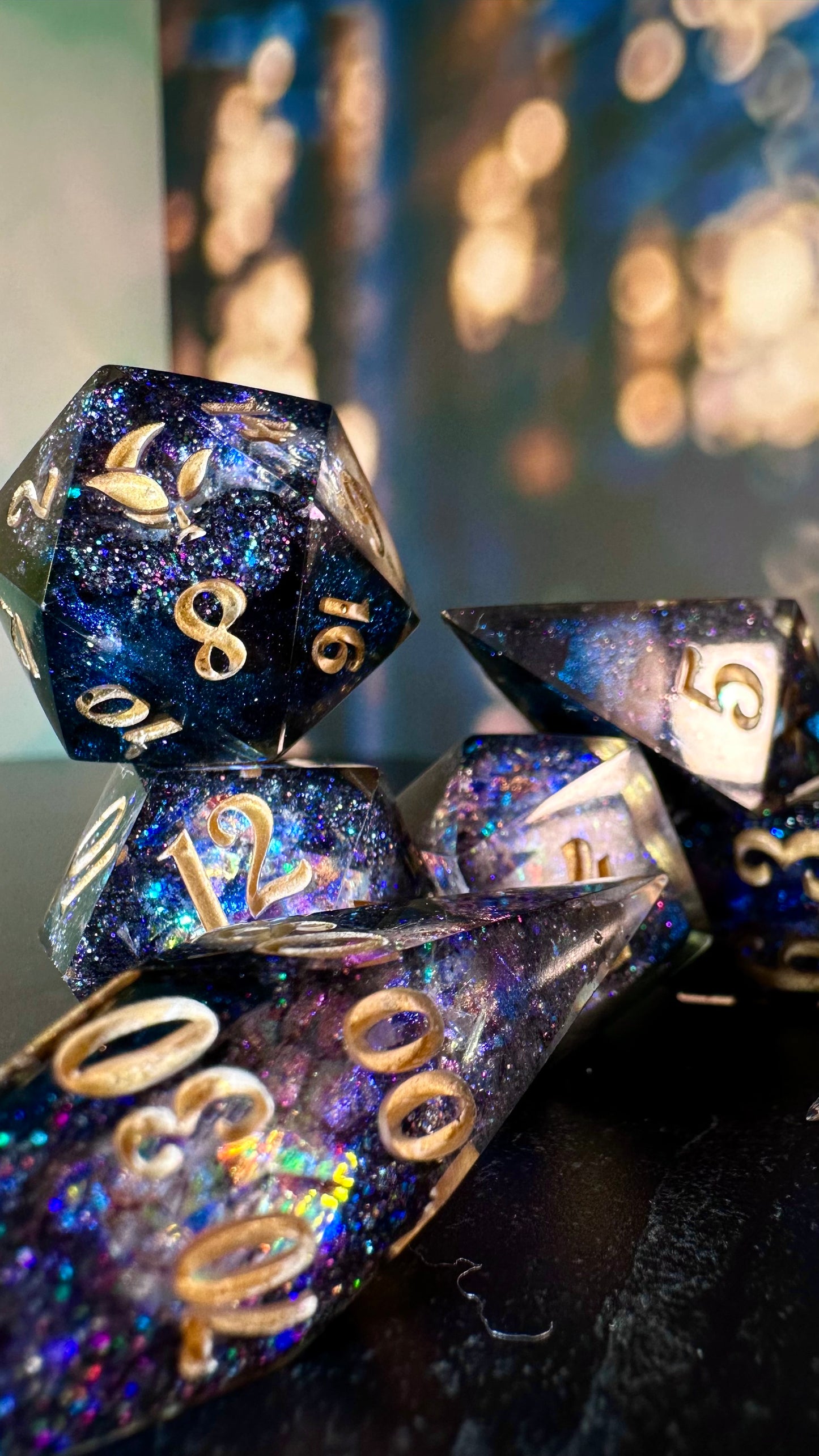 Agent Night Geode - 8 piece polyhedral dice set- (Pointy Bois)- Pobody’s Nerfect