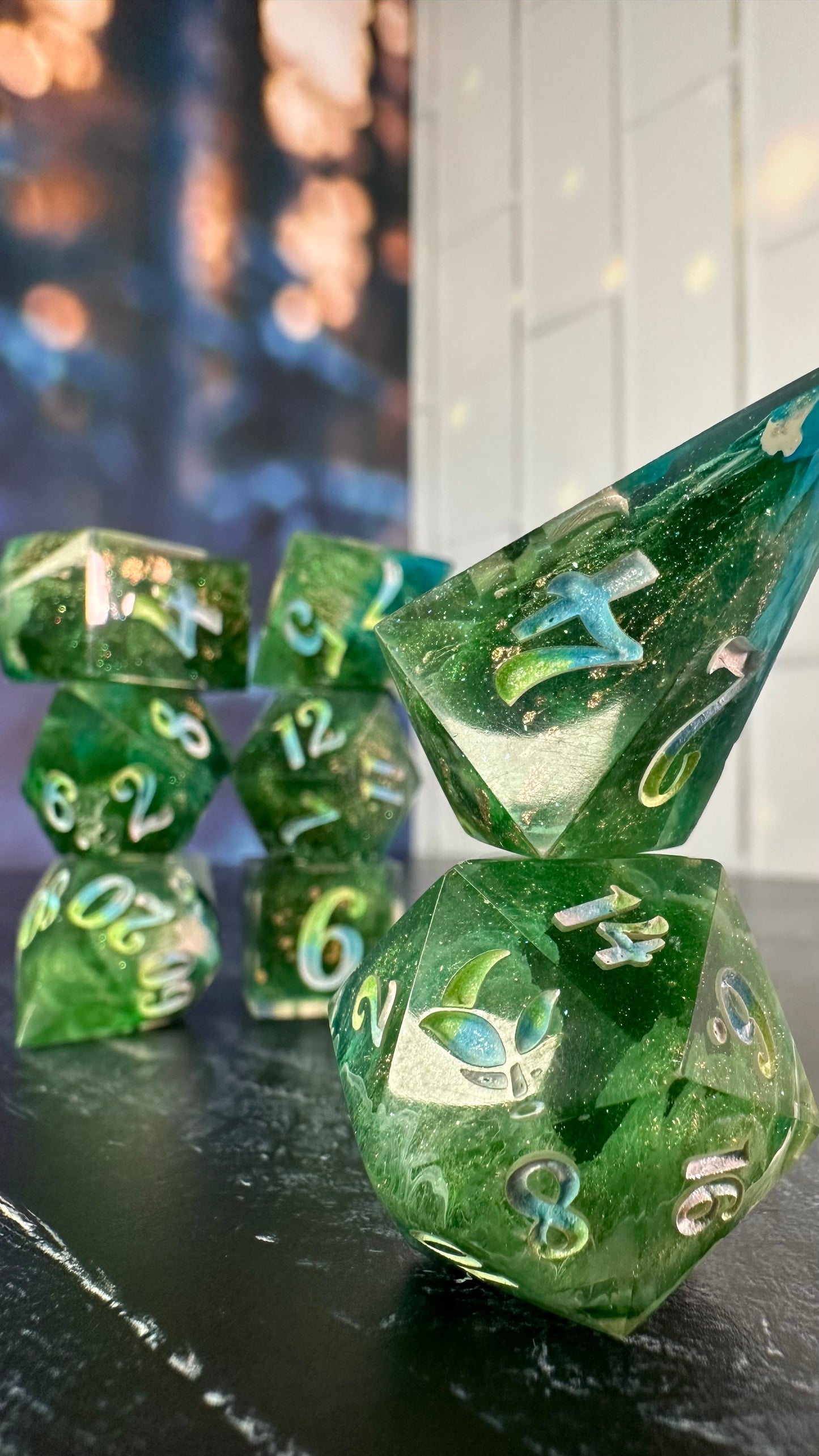 "Where the Bluebirds Fly"-8 piece polyhedral dice set (Large) Pobody's Nerfect