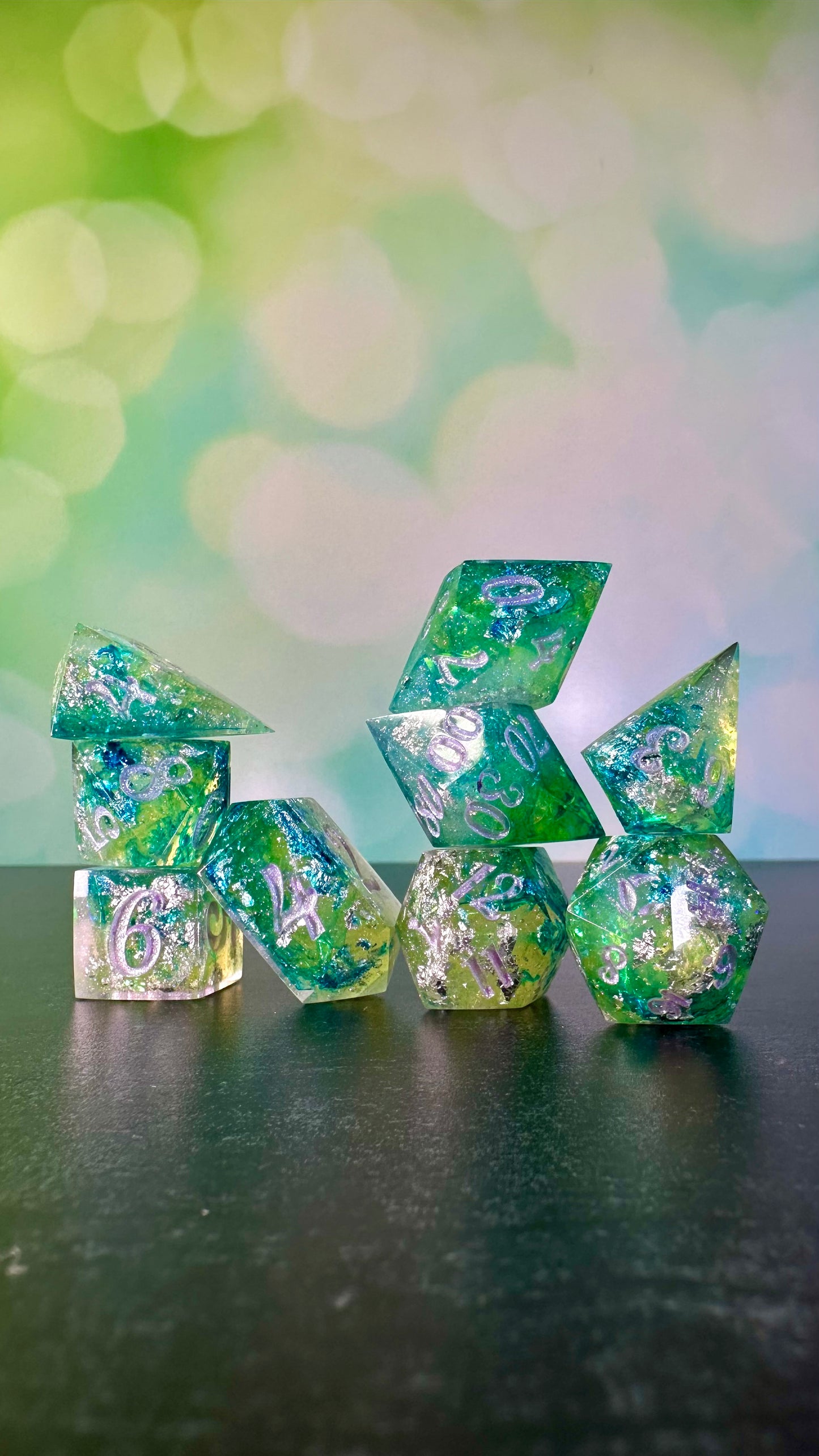 Monet's Waterlilies 9 piece polyhedral dice set (Large) (Beta) Pobody's Nerfect