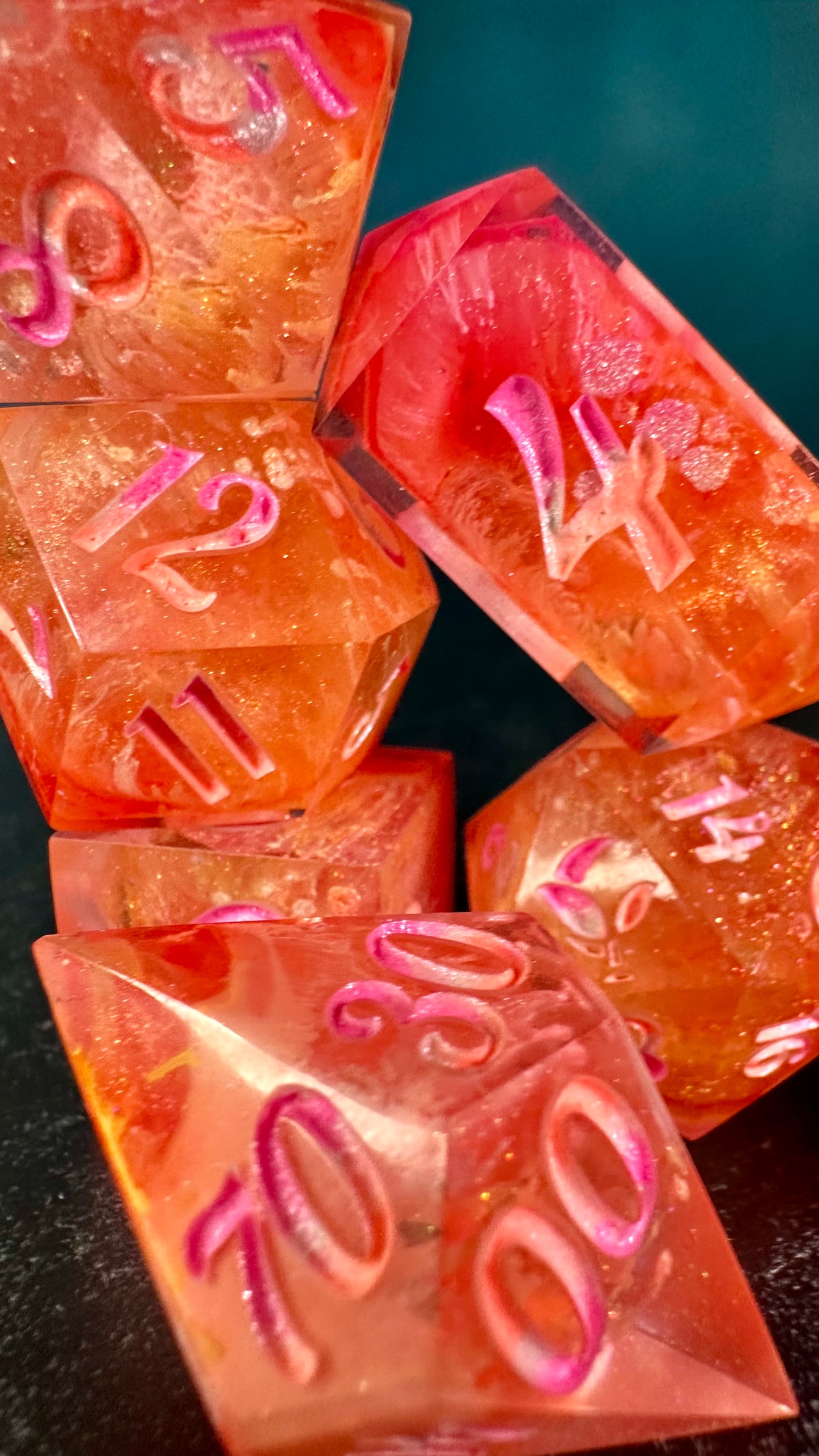 Neon Lesbian Pride 8 piece polyhedral dice set (Large) (Beta) Pobody's Nerfect