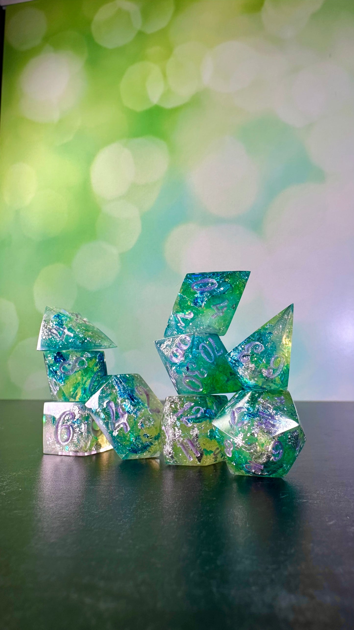 Monet's Waterlilies 9 piece polyhedral dice set (Large) (Beta) Pobody's Nerfect