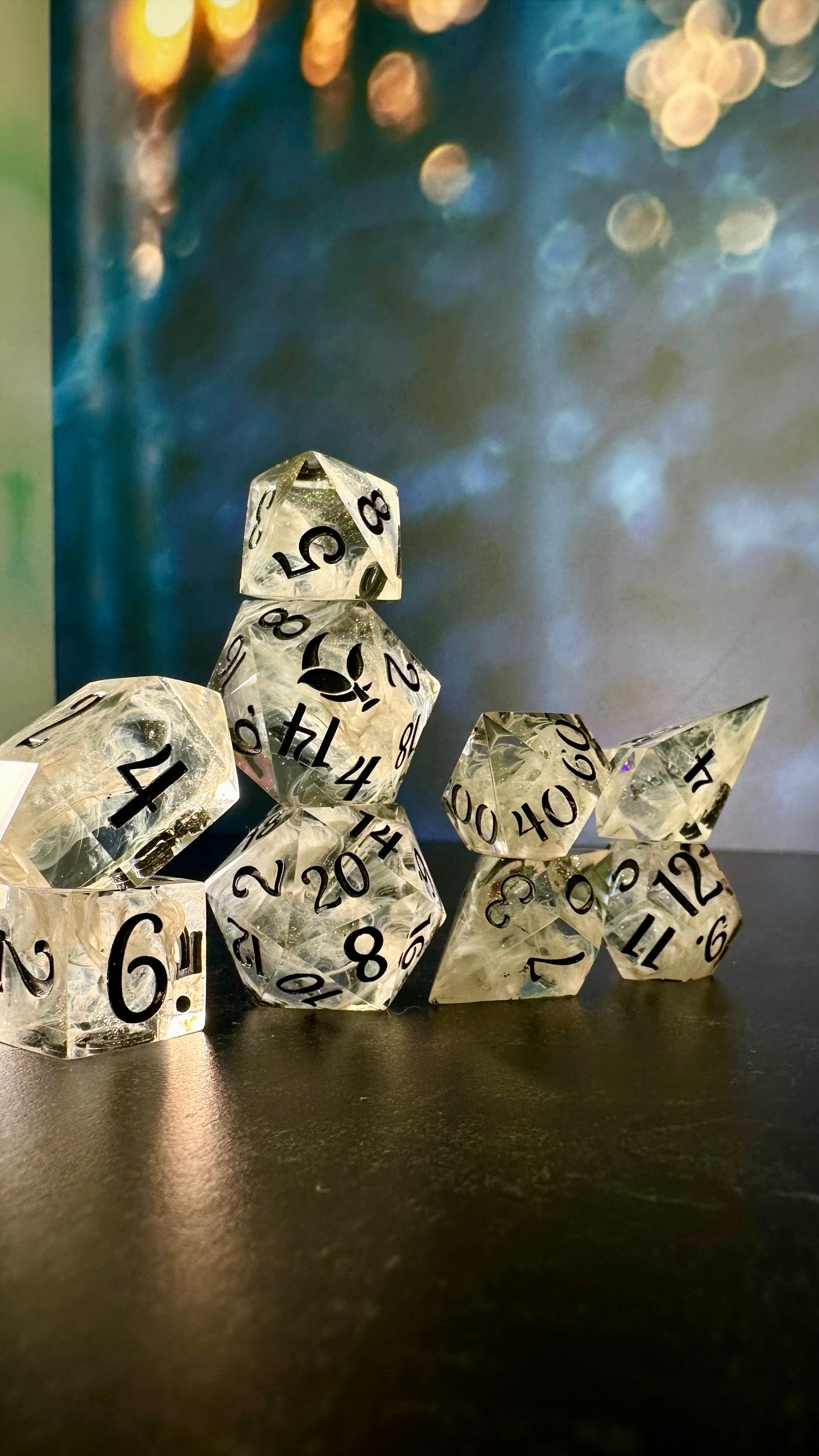 Aziraphale- 8 piece polyhedral dice set