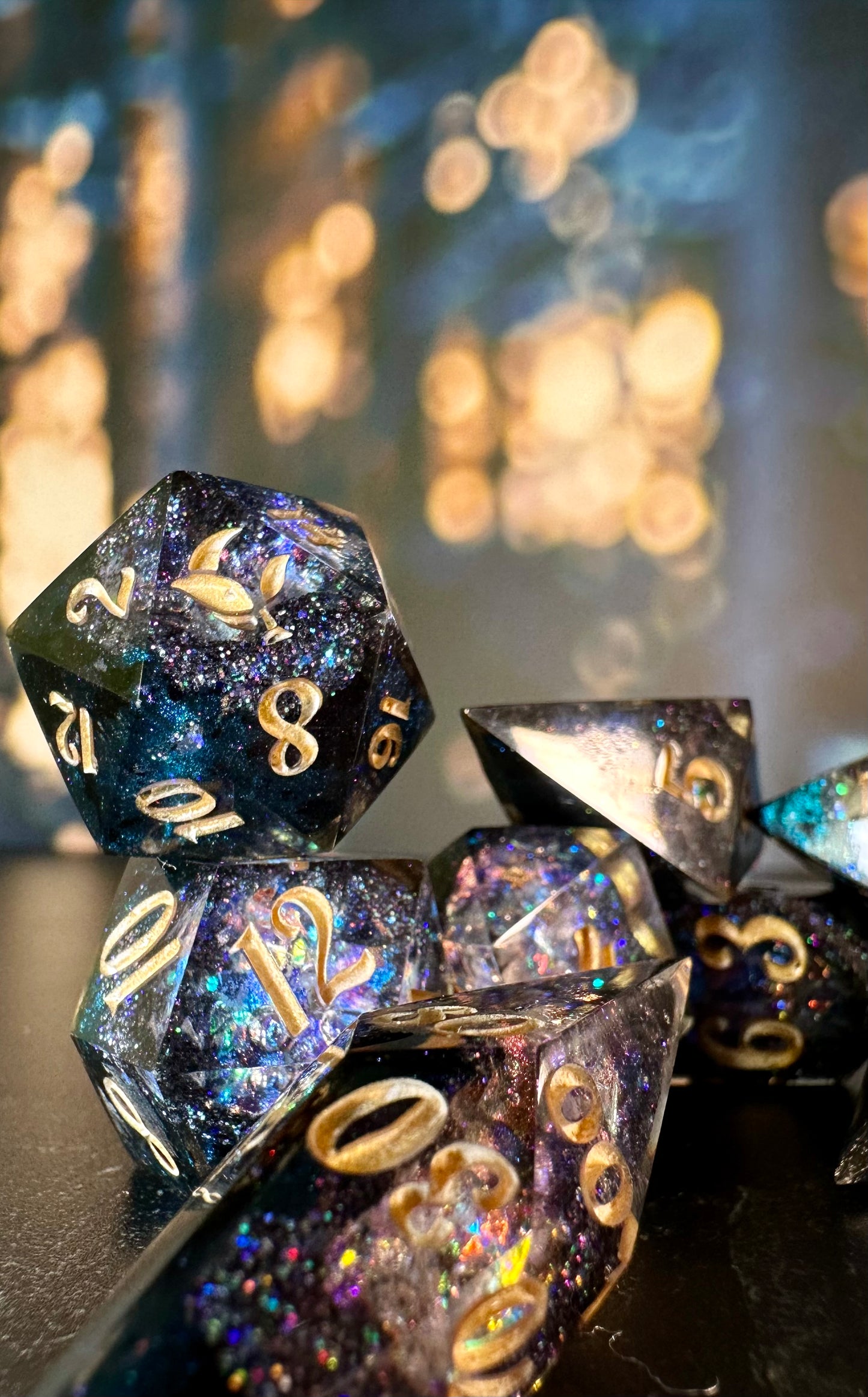 Agent Night Geode - 8 piece polyhedral dice set- (Pointy Bois)- Pobody’s Nerfect