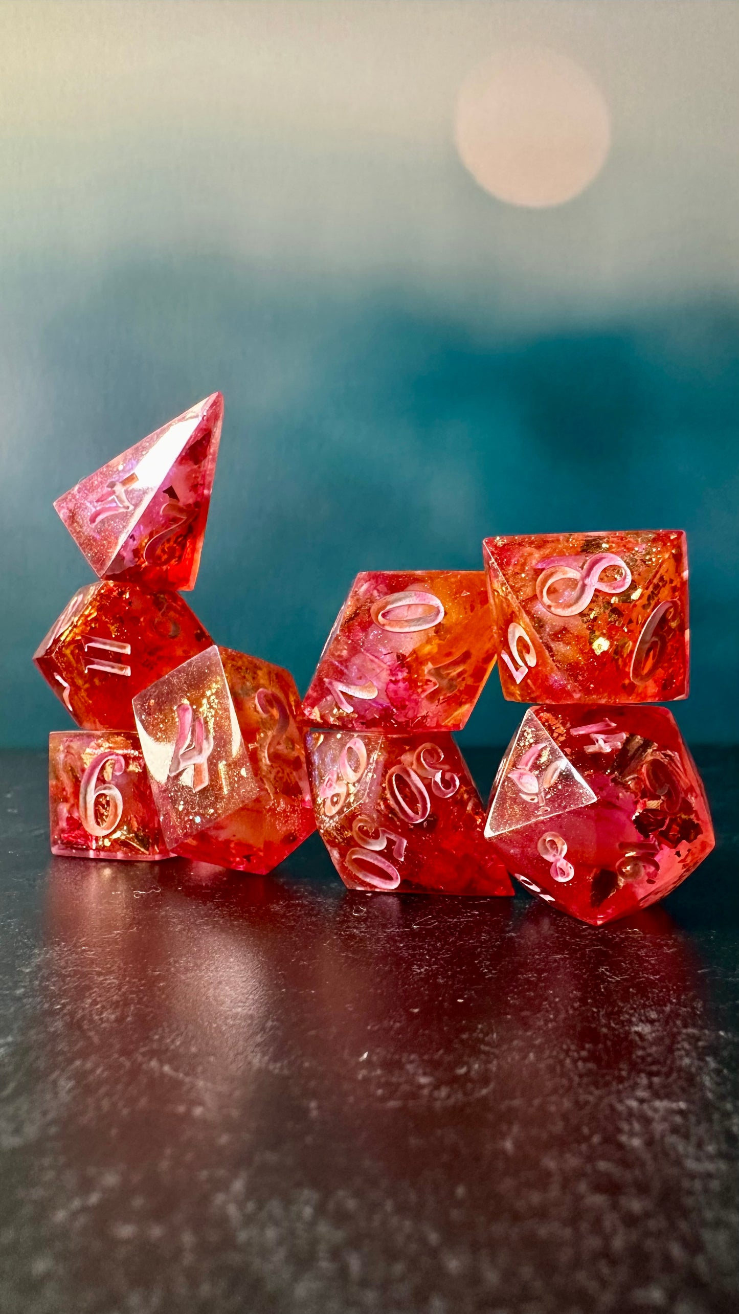 Lesbian Pride 8 piece polyhedral dice set (Large) (Beta) Pobody's Nerfect