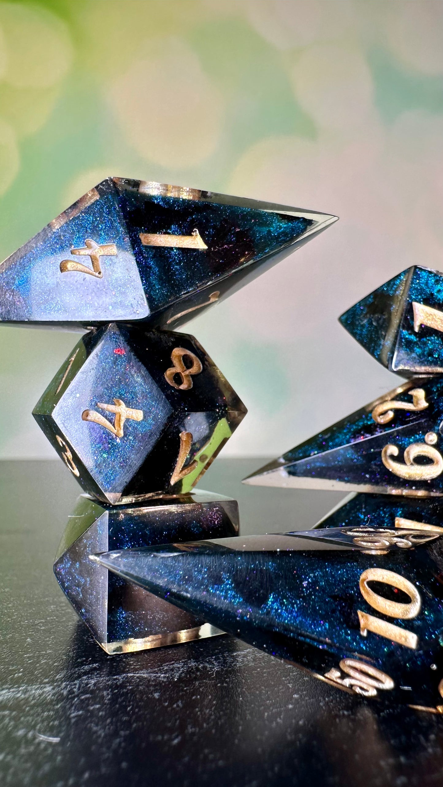 Agent Night Geode - 8 piece polyhedral dice set- (Pointy Bois)- Pobody’s Nerfect