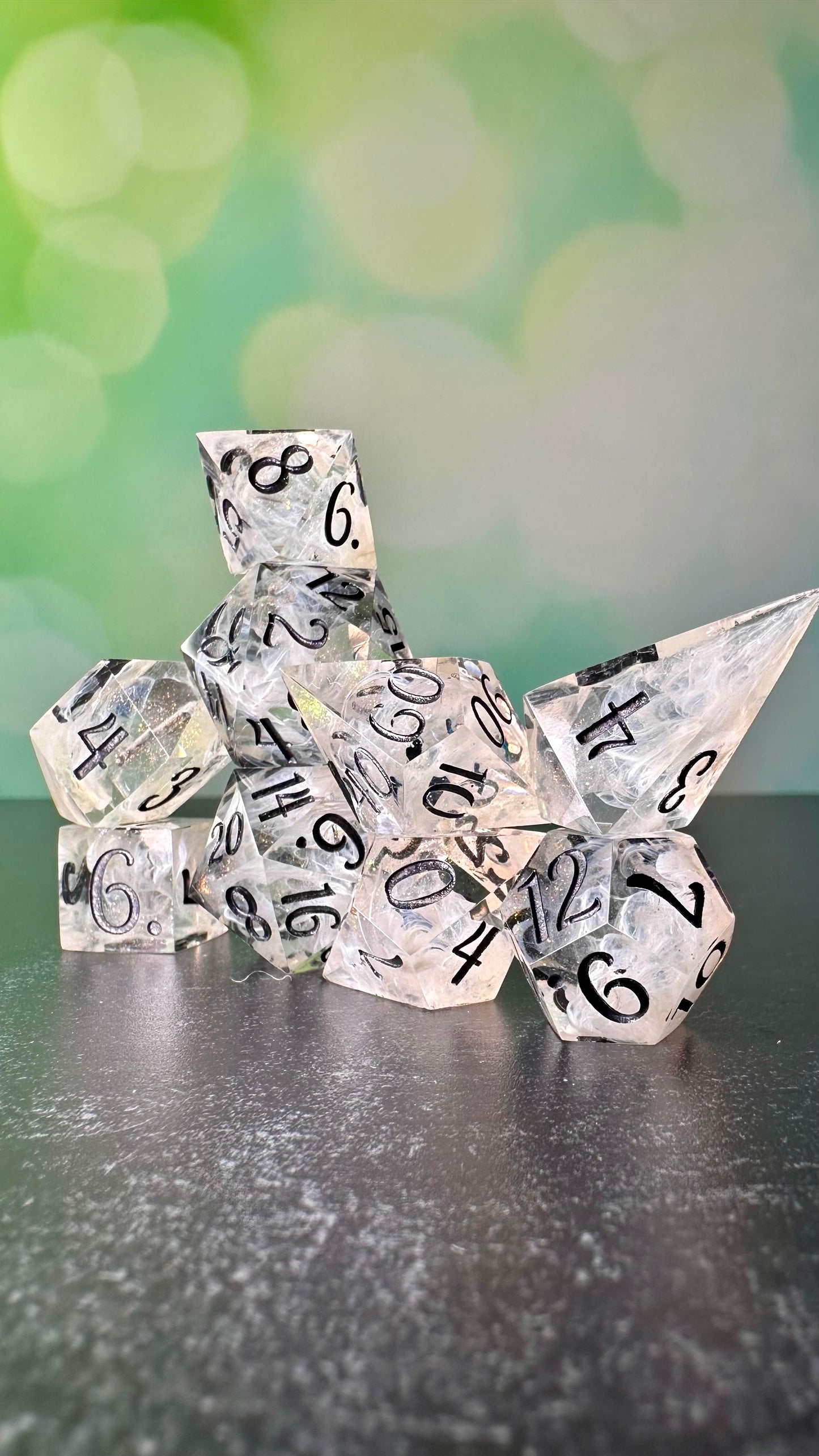 Aziraphale- 8 piece polyhedral dice set