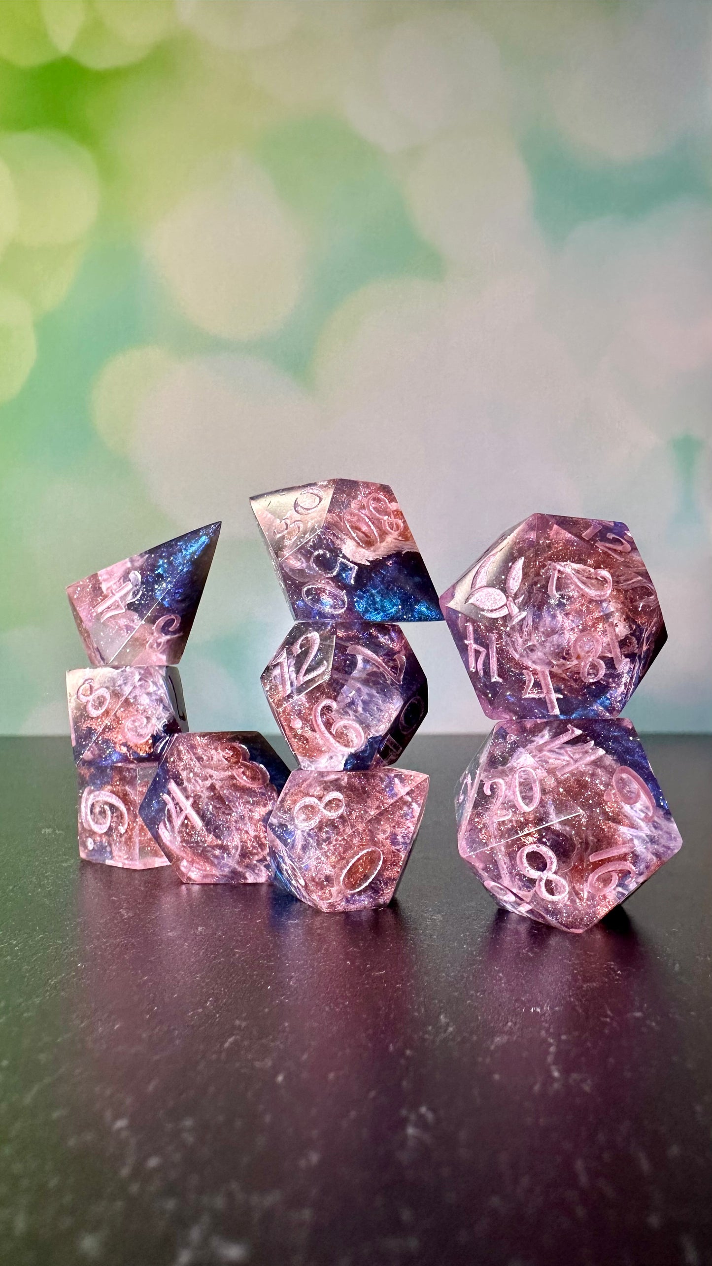 The Dawn Court Redux- 8 piece polyhedral dice set