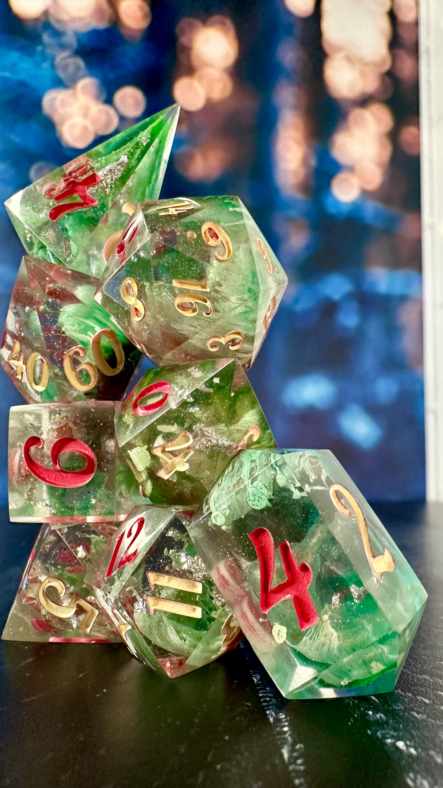 “Poppies are my favorite”- 8 piece polyhedral dice set (Large)