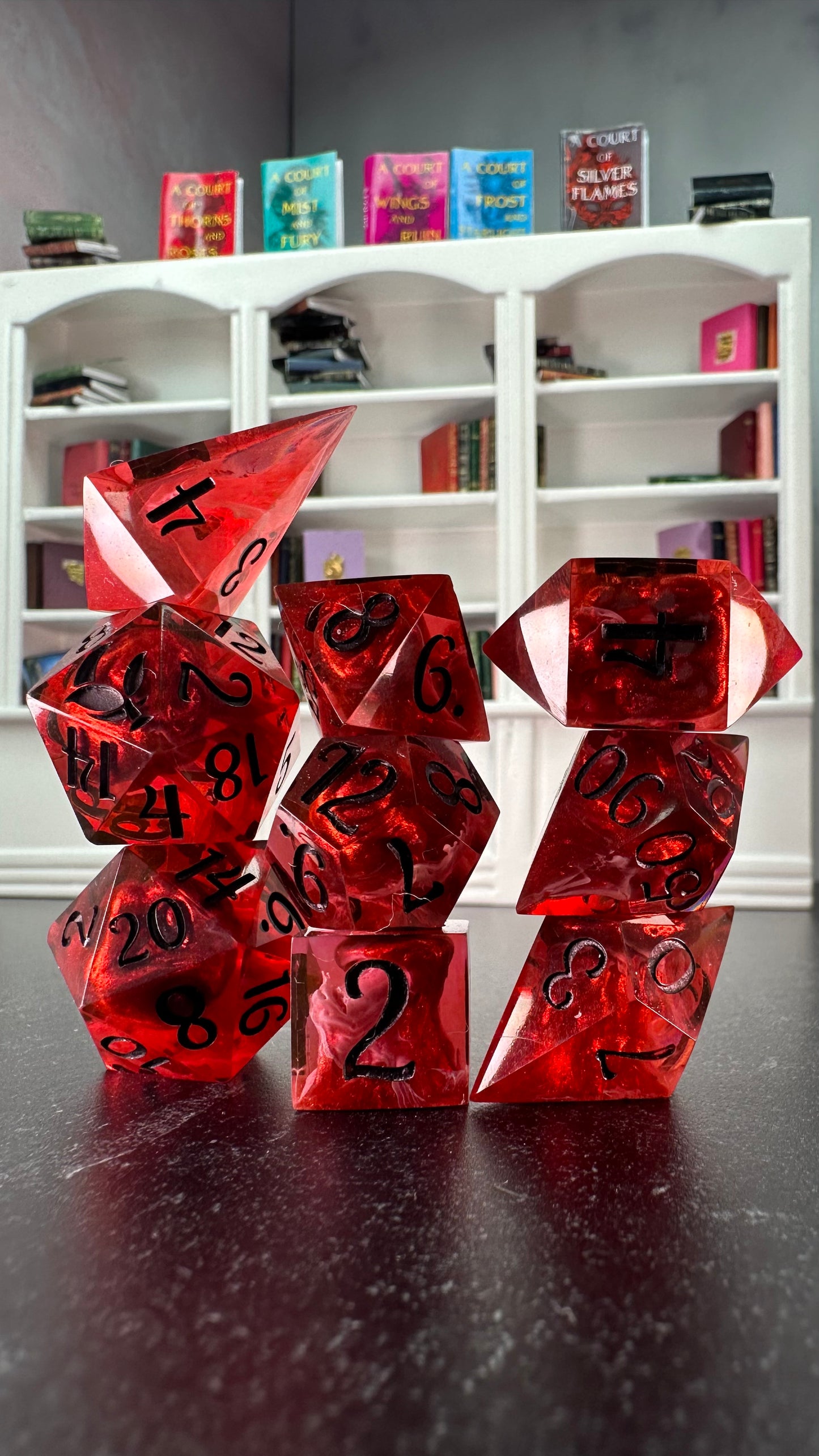 Death Rubies of the Summer Court- 8 piece polyhedral dice set