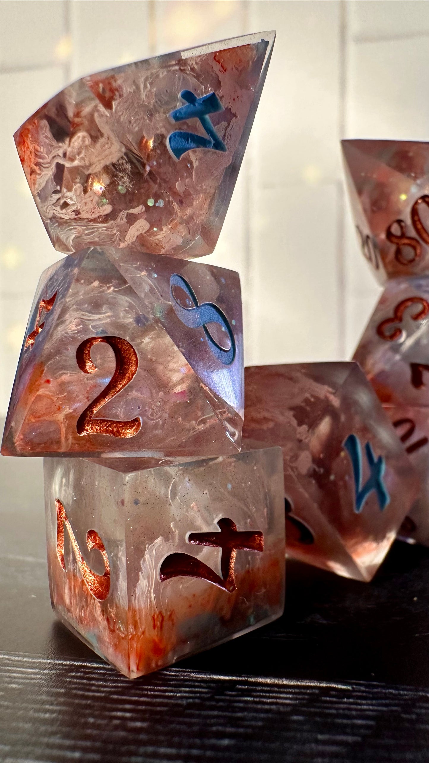 "Boq Woodsman, Munchkinland" 8 piece polyhedral dice set (Large) Pobody's Nerfect