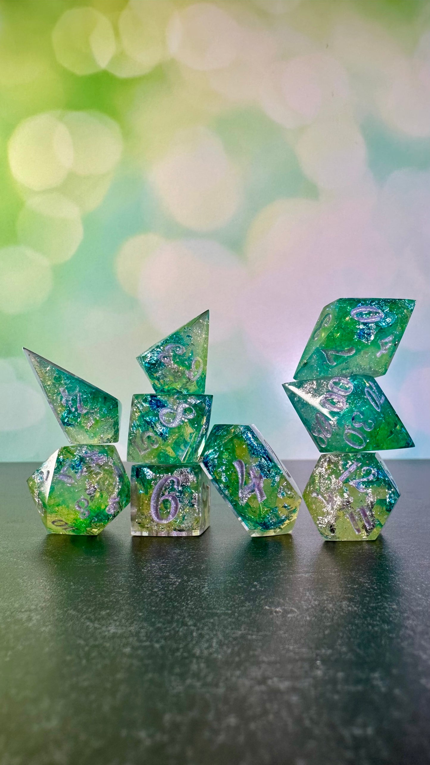 Monet's Waterlilies 9 piece polyhedral dice set (Large) (Beta) Pobody's Nerfect