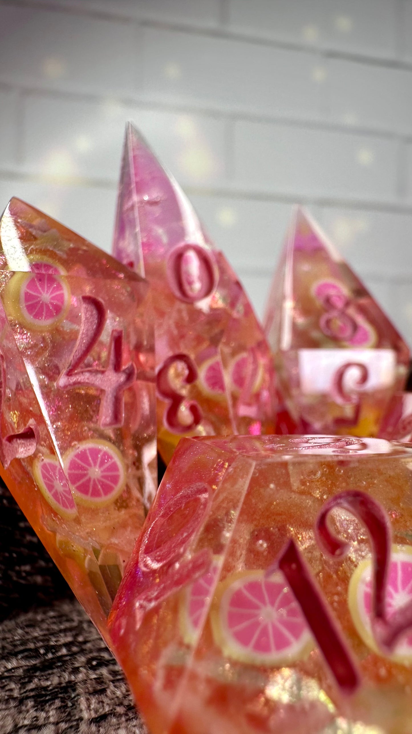 Lemonade at the Pink Pony Club Geode Dice- 8 piece polyhedral dice set- (Pointy Bois)