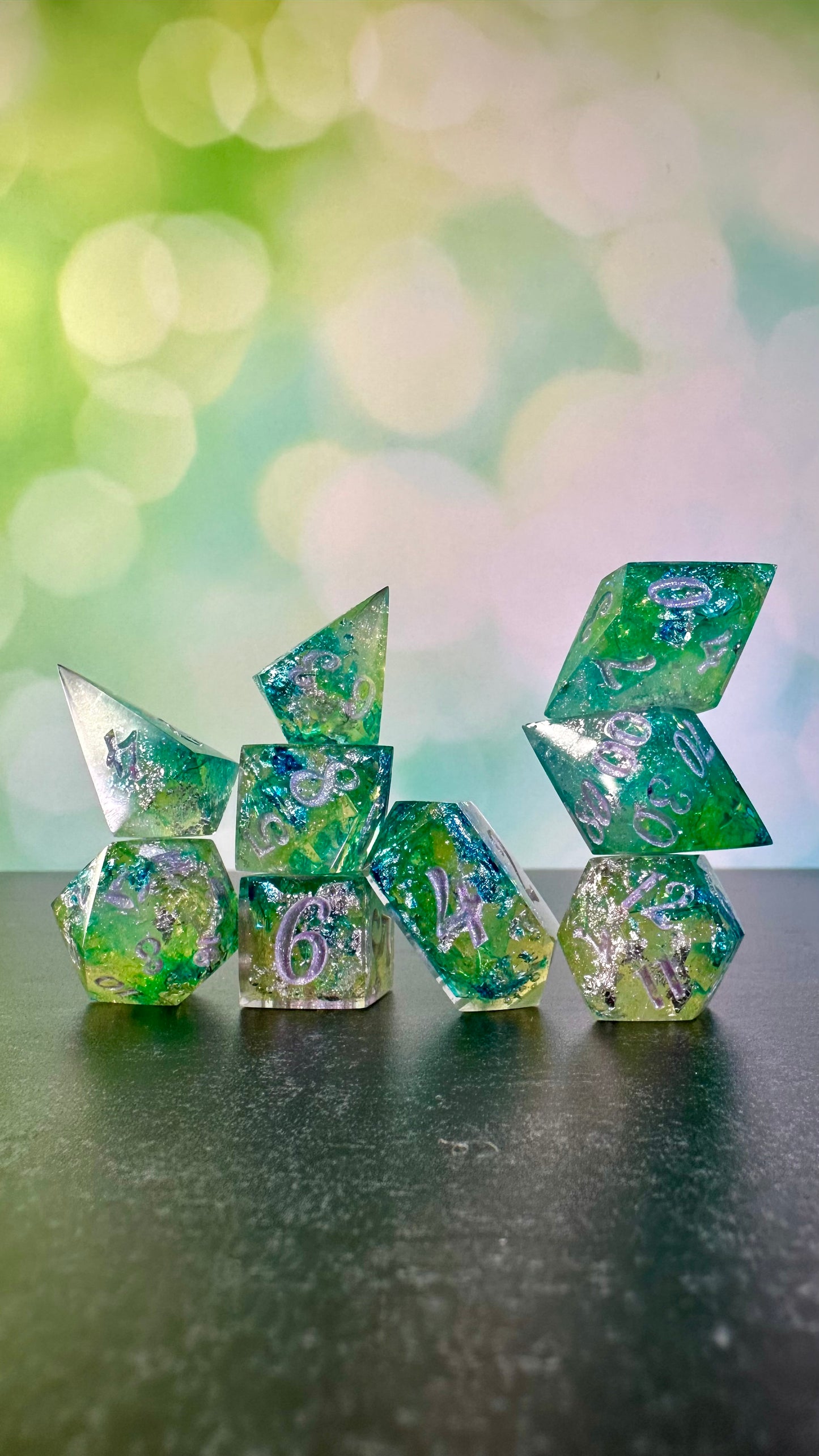 Monet's Waterlilies 9 piece polyhedral dice set (Large) (Beta) Pobody's Nerfect