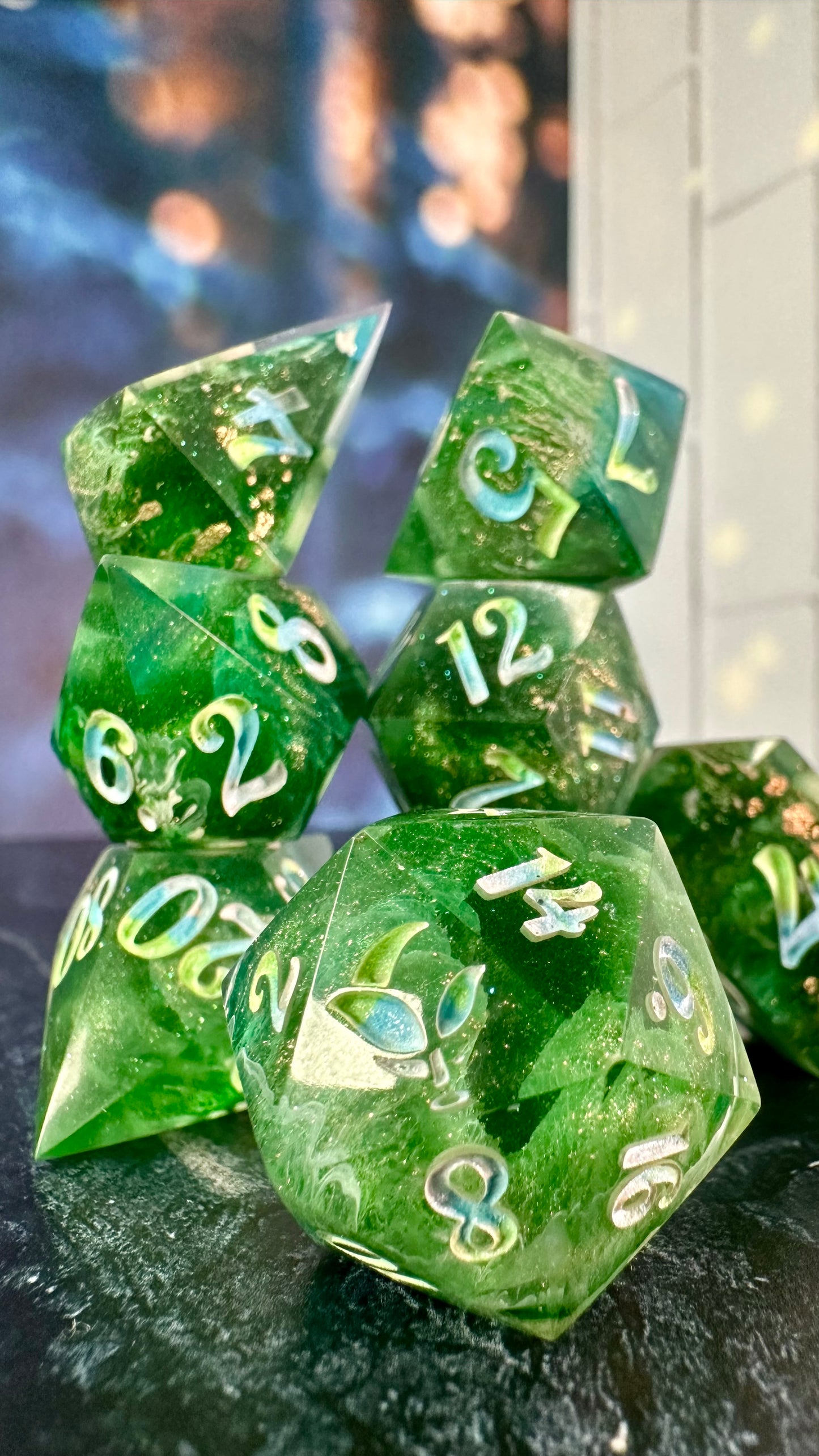 "Where the Bluebirds Fly"-8 piece polyhedral dice set (Large) Pobody's Nerfect