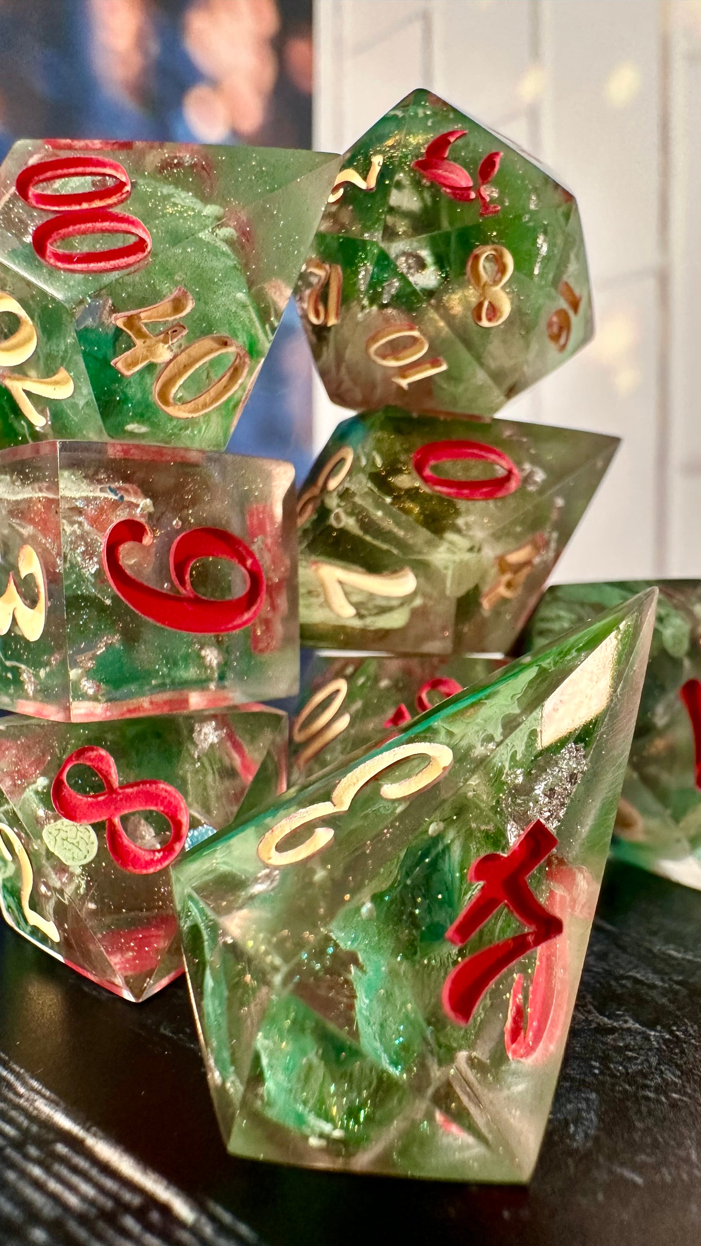 “Poppies are my favorite”- 8 piece polyhedral dice set (Large)