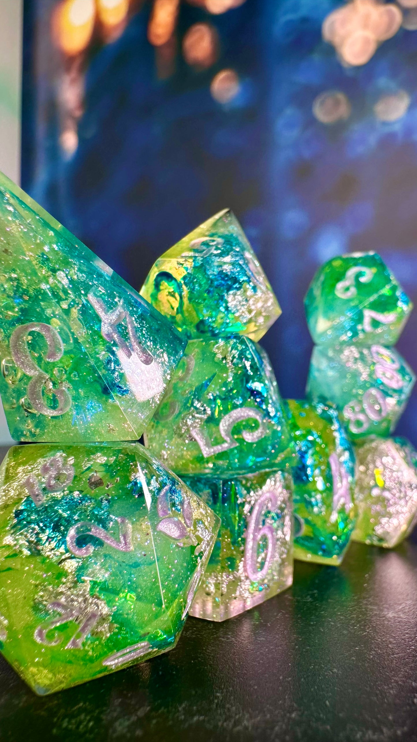 Monet's Waterlilies 9 piece polyhedral dice set (Large) (Beta) Pobody's Nerfect