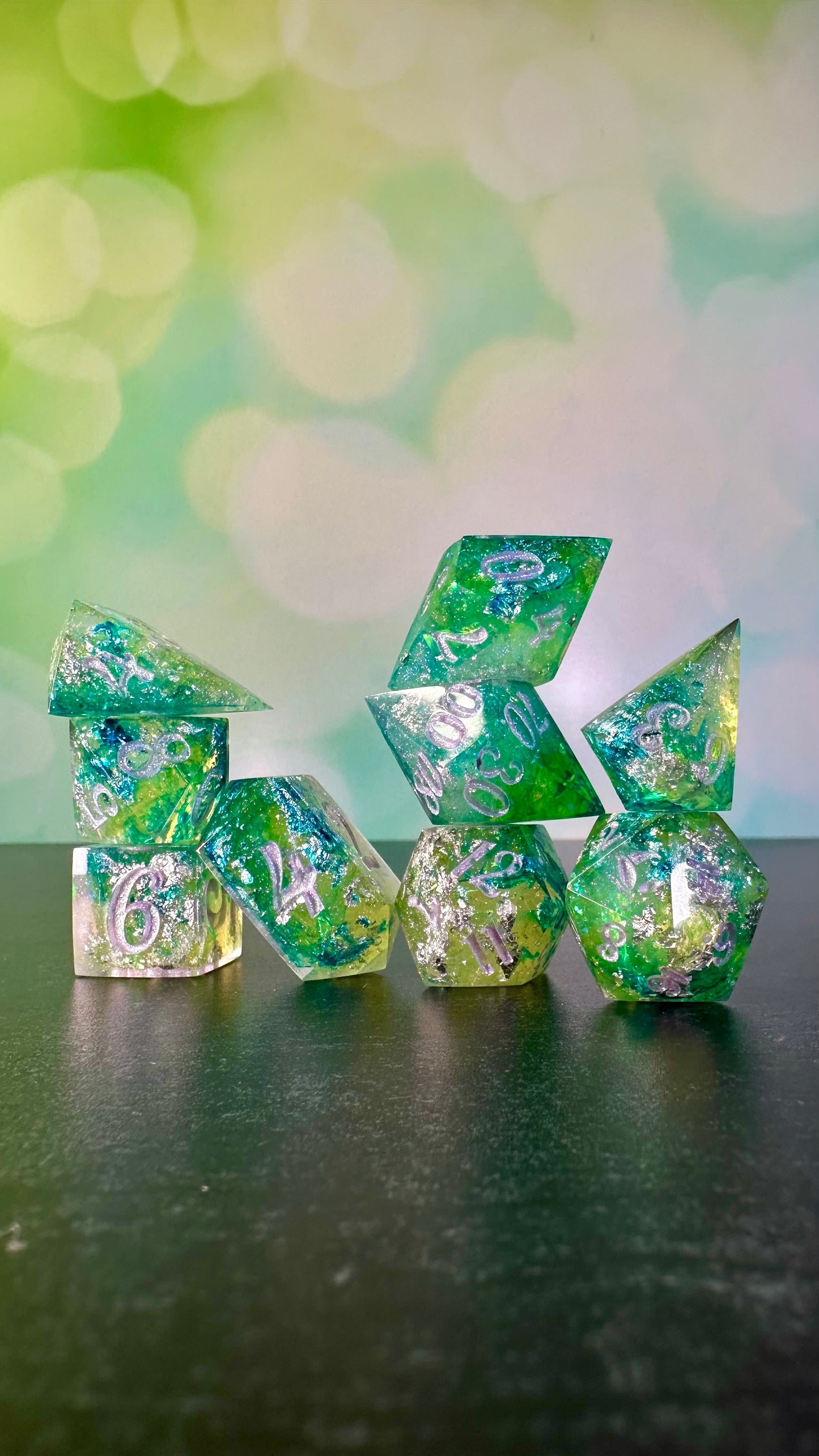 Monet's Waterlilies 9 piece polyhedral dice set (Large) (Beta) Pobody's Nerfect