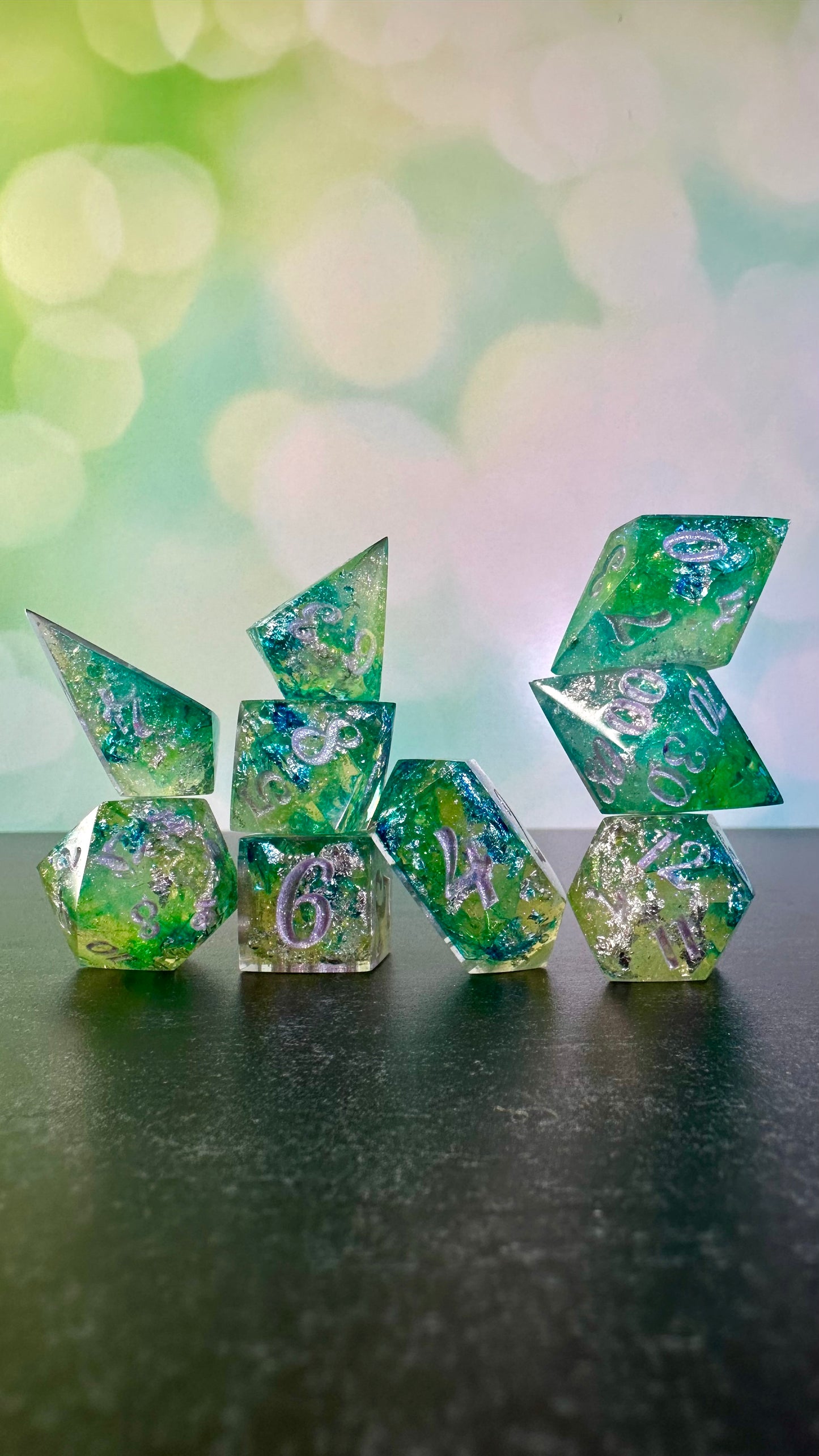 Monet's Waterlilies 9 piece polyhedral dice set (Large) (Beta) Pobody's Nerfect