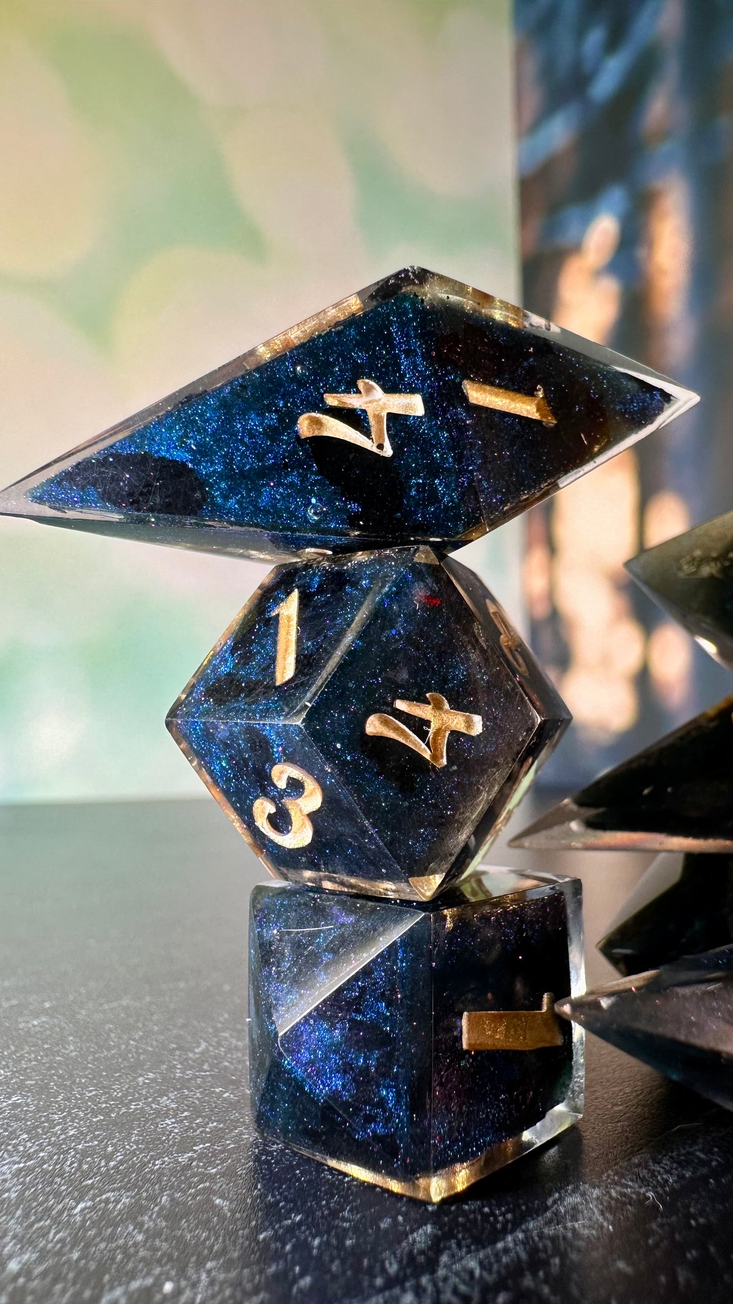 Agent Night Geode - 8 piece polyhedral dice set- (Pointy Bois)- Pobody’s Nerfect