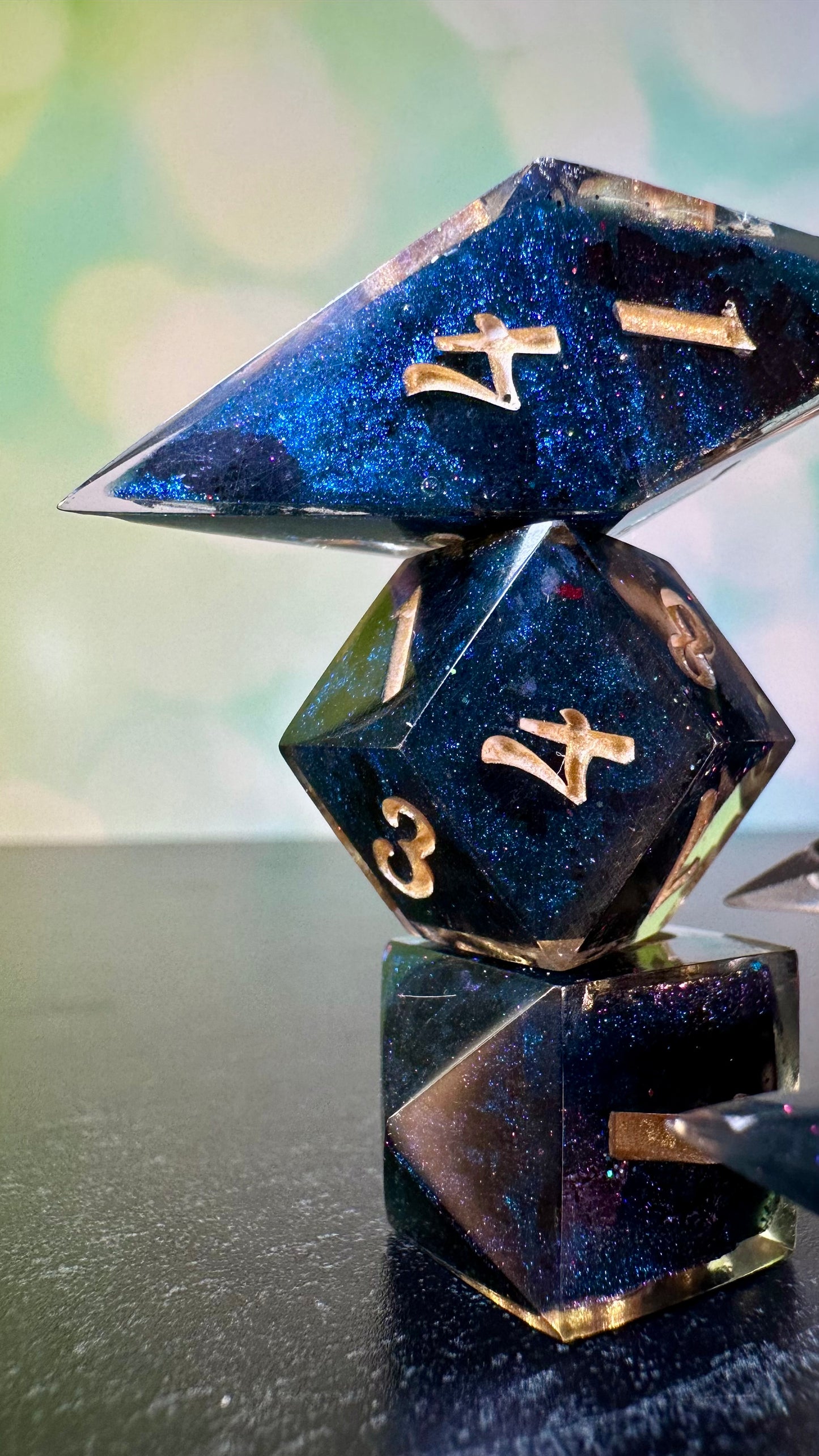 Agent Night Geode - 8 piece polyhedral dice set- (Pointy Bois)- Pobody’s Nerfect