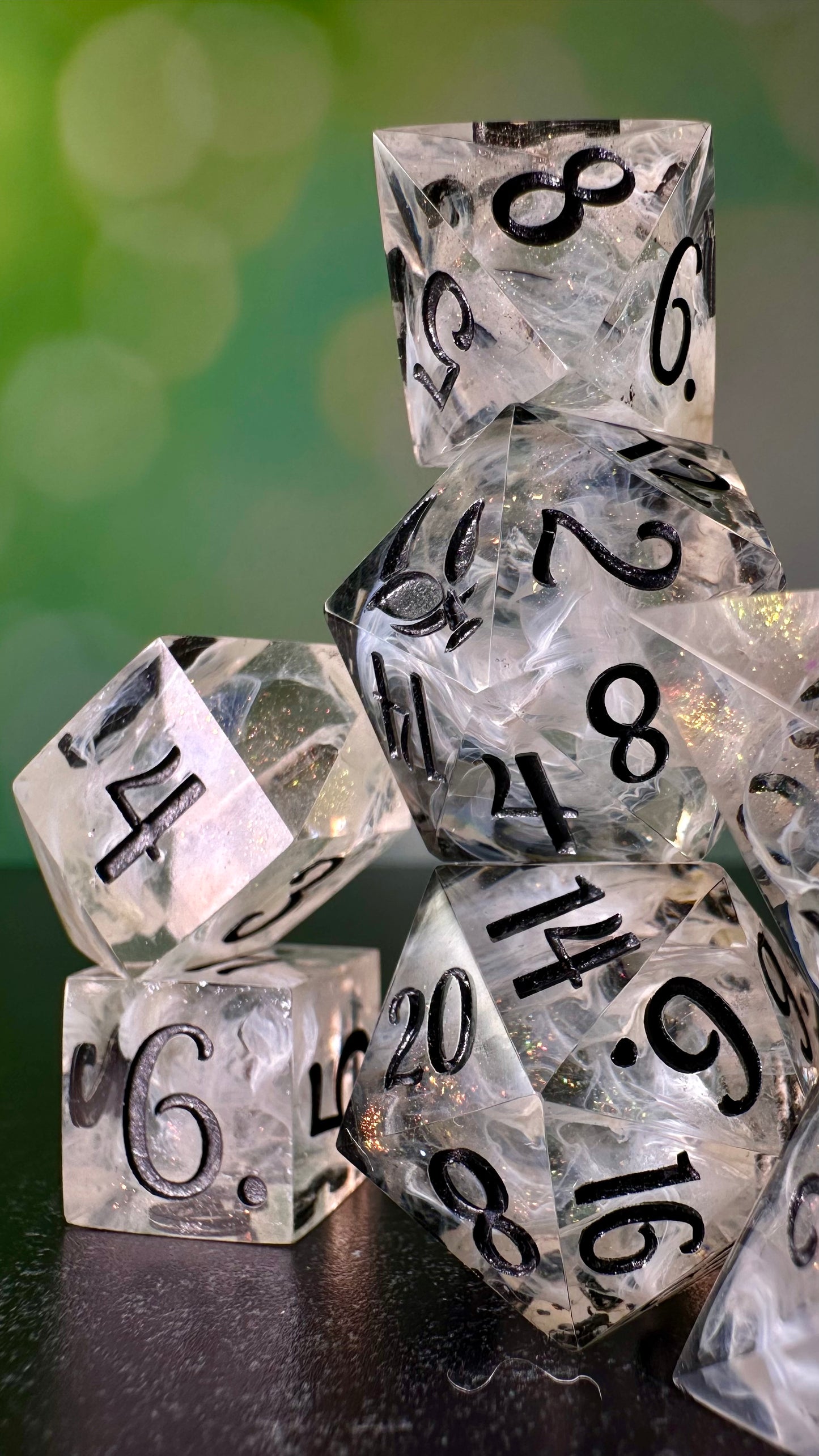 Aziraphale- 8 piece polyhedral dice set