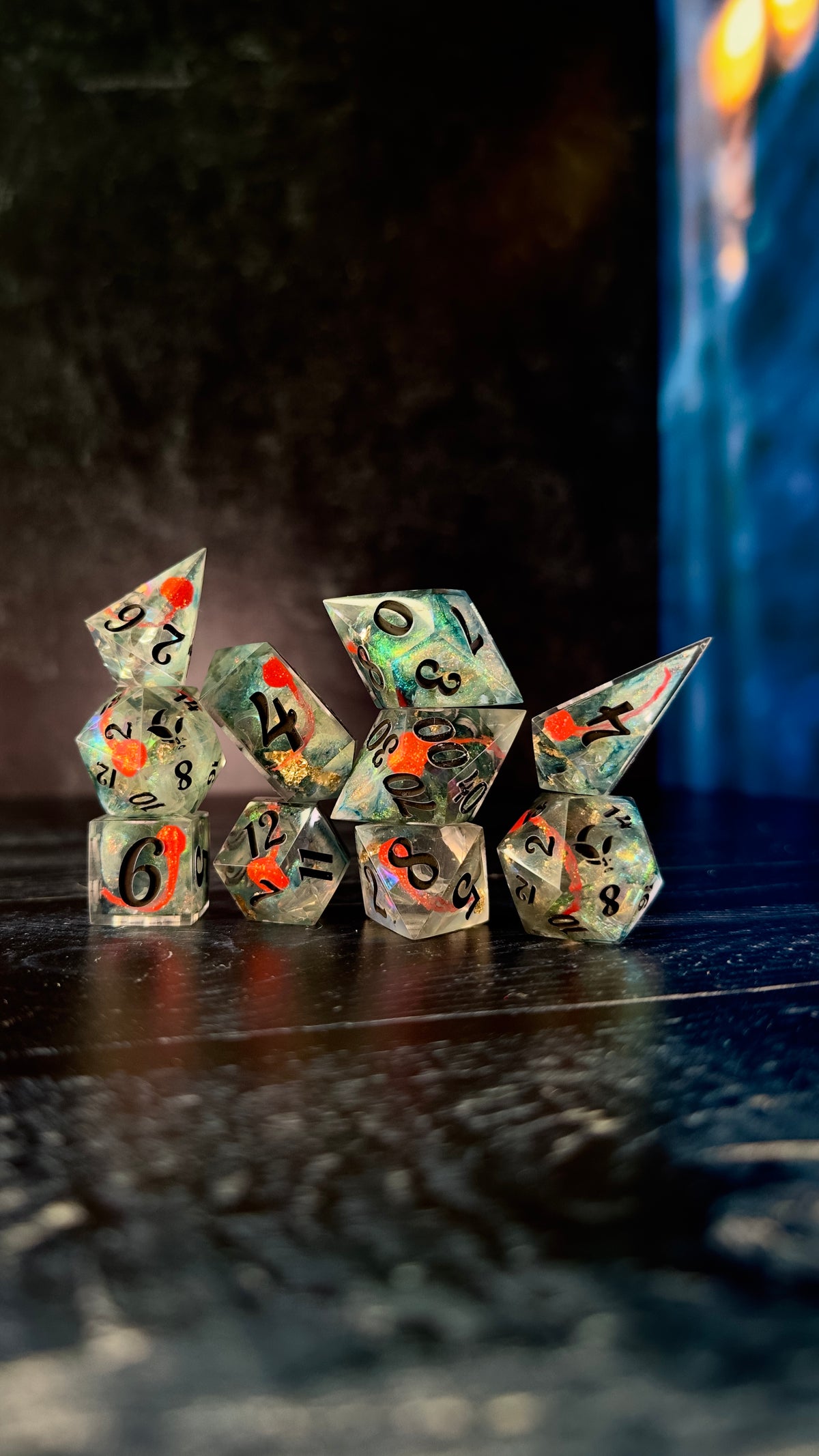Petrova Line v1: Moonrise-8 piece polyhedral dice set (Large)