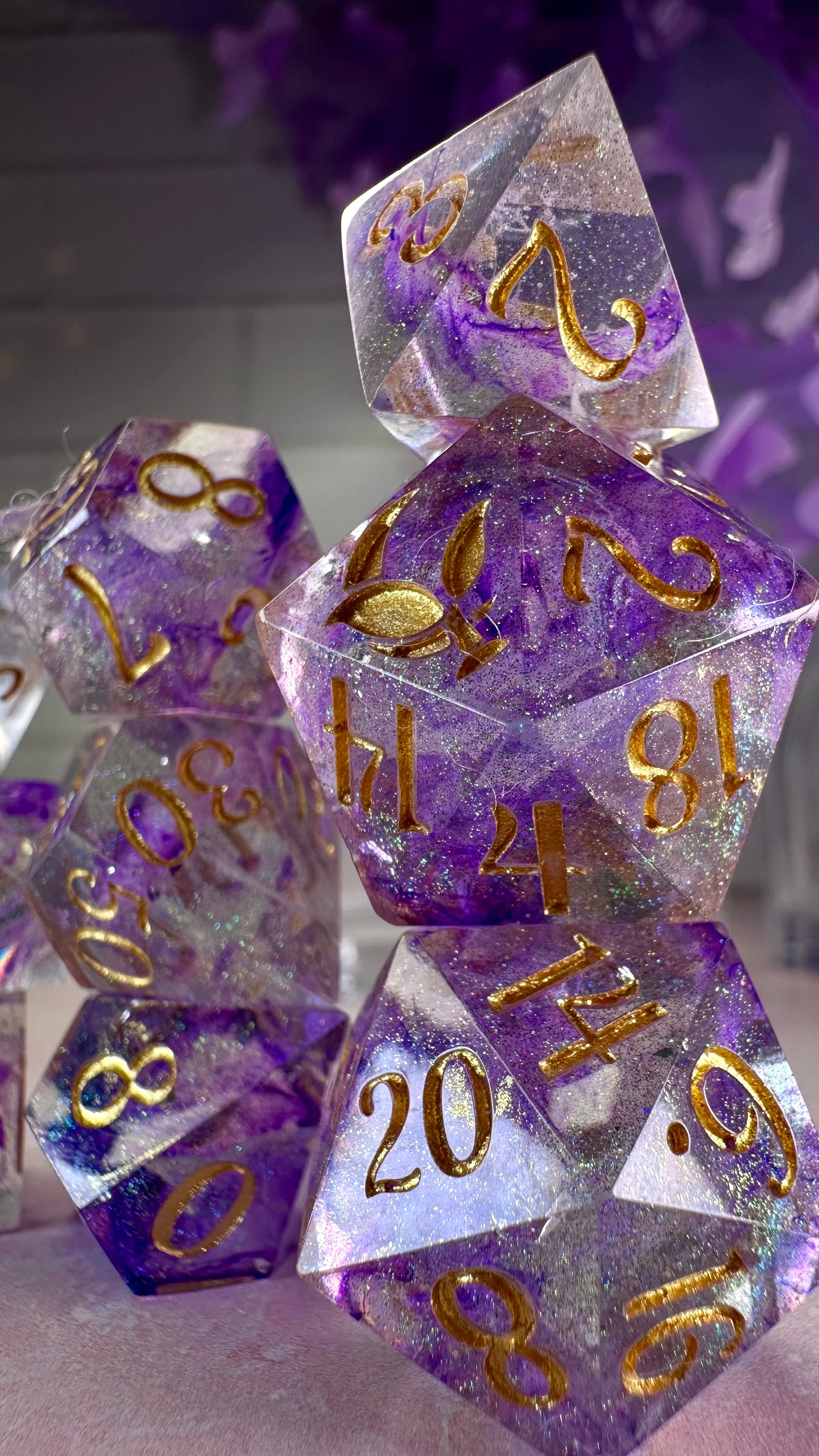 The Sisters Featherington- 8 piece polyhedral dice set