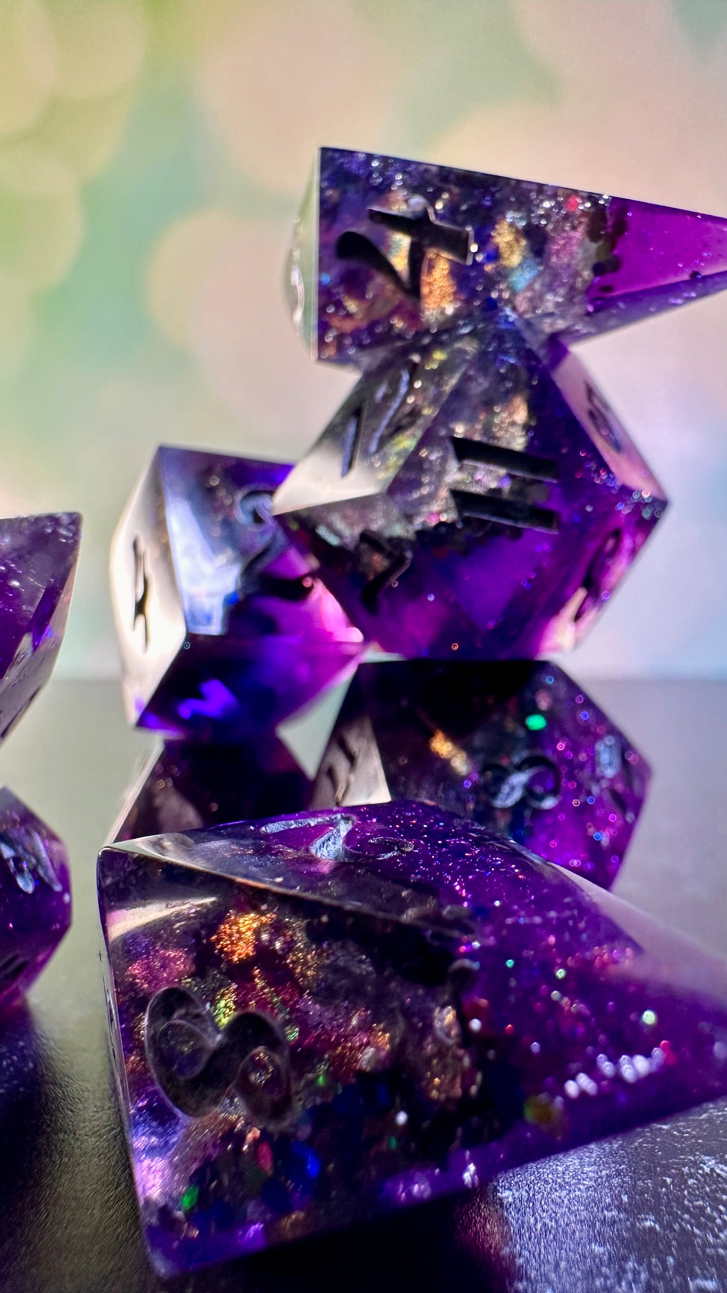 "The Darkness of Lovers" Geode - 8 piece polyhedral dice set- (Pointy Bois)- Pobody’s Nerfect